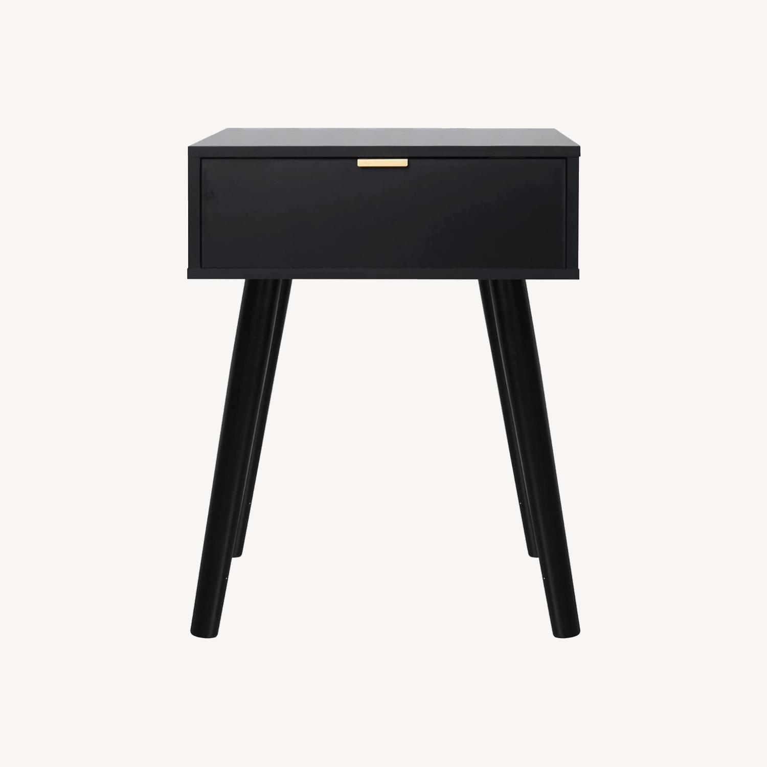 Mid Century Modern Black Wood Side Table With Storage - image-0