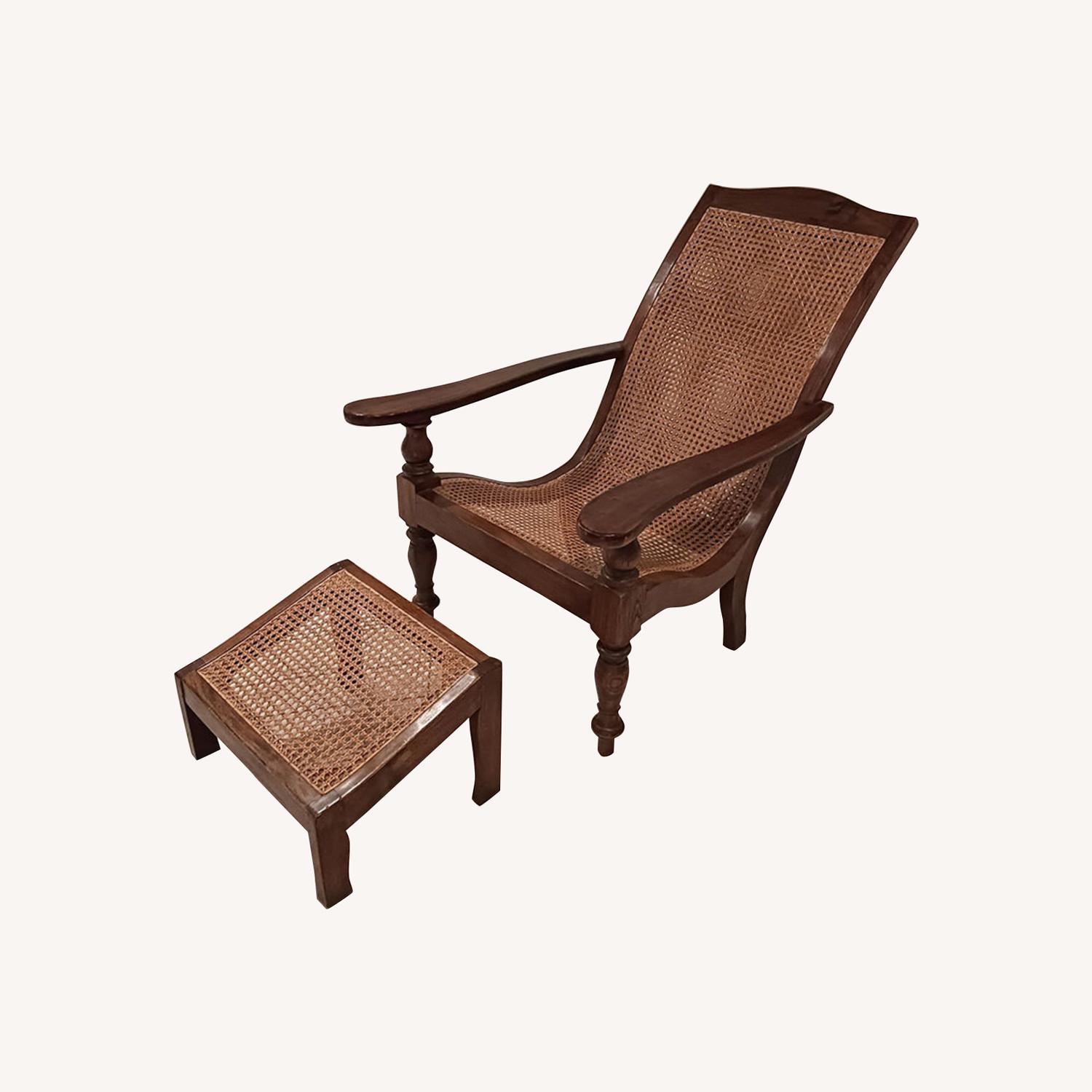 British Colonial Plantation Cane Chair and Ottoman AptDeco