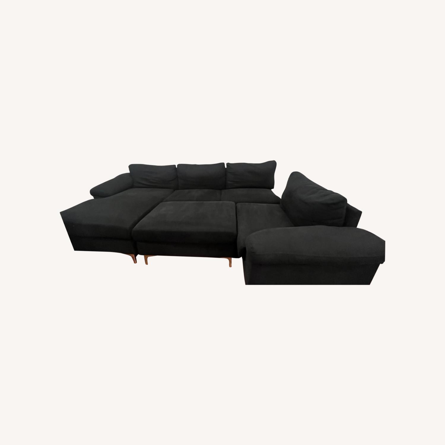 Wade Logan Black Sofa With Chaise and Ottoman - image-0