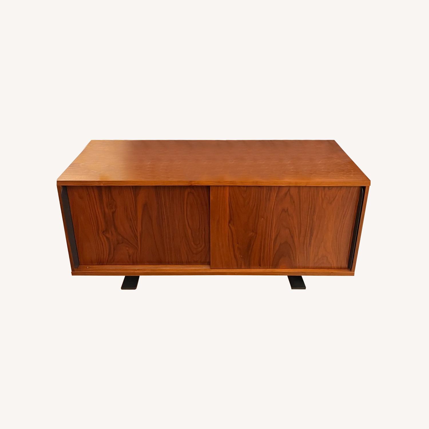 CB2 Walnut Credenza With Gunmetal Fixtures AptDeco