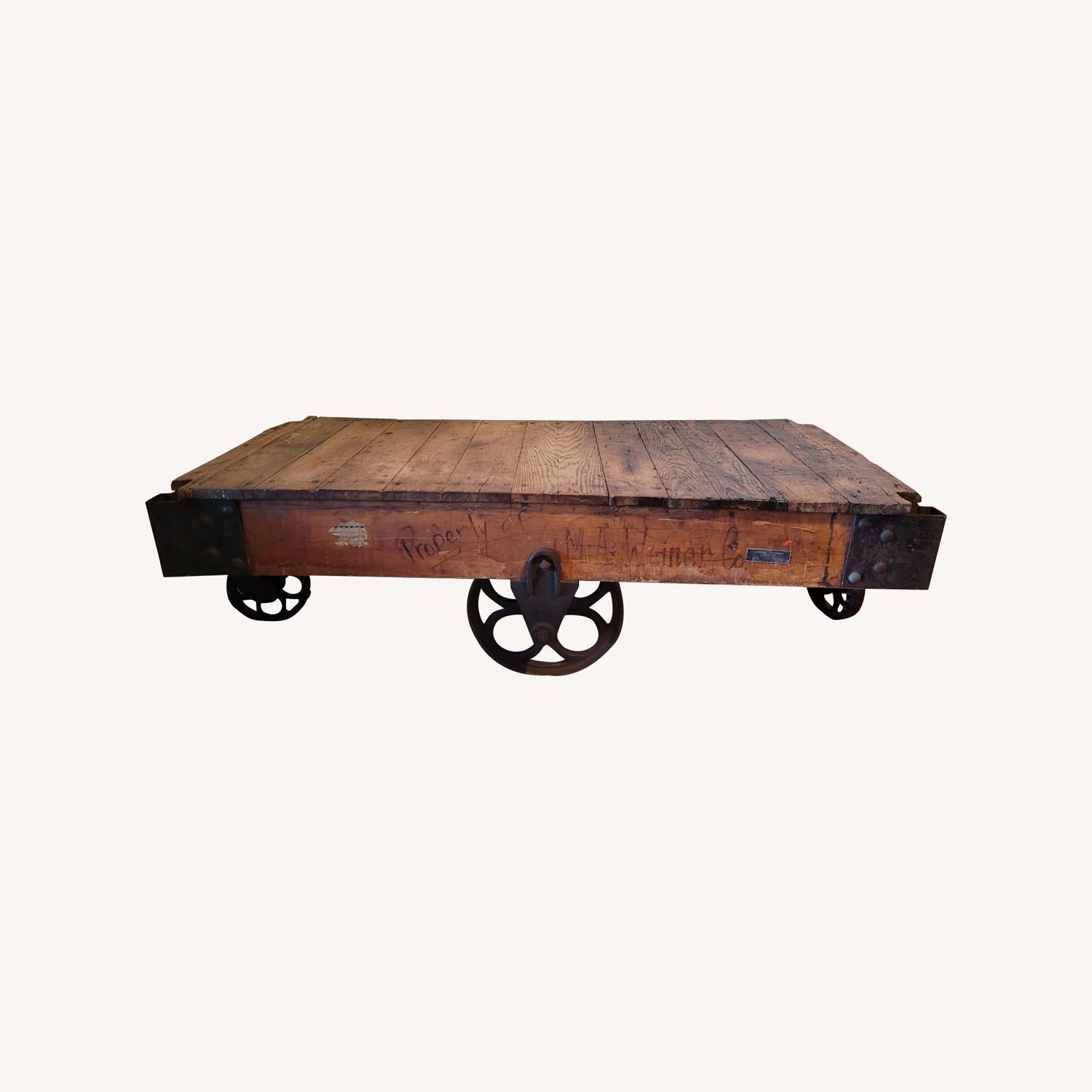 Vintage Industrial Rolling Cart Coffee Table AptDeco