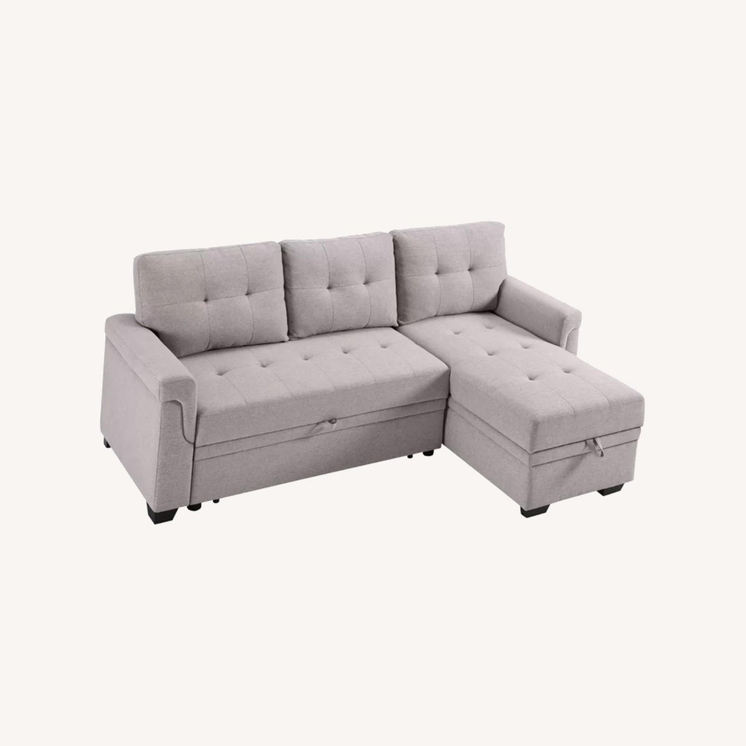 Light Grey Reversible Sleeper Sectional - image-0
