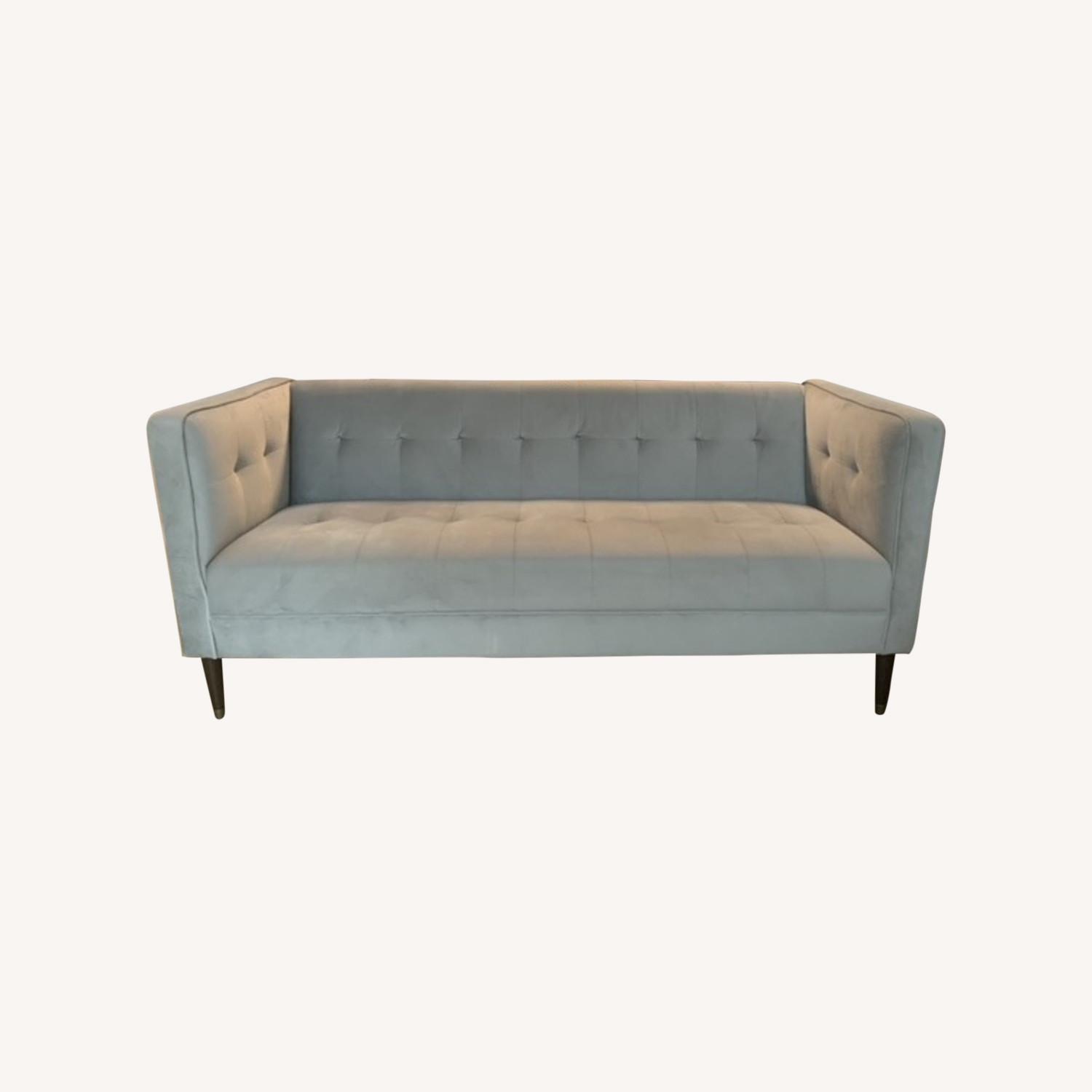 Mid Century Modern Grey Velvet Couch AptDeco
