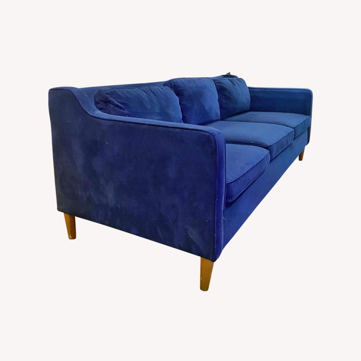 West Elm Blue Velvet Couch AptDeco