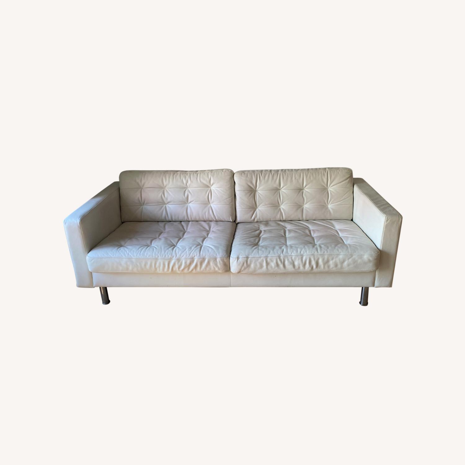 IKEA 81" Long Off-white Leather 3 Seat Sofa - image-5
