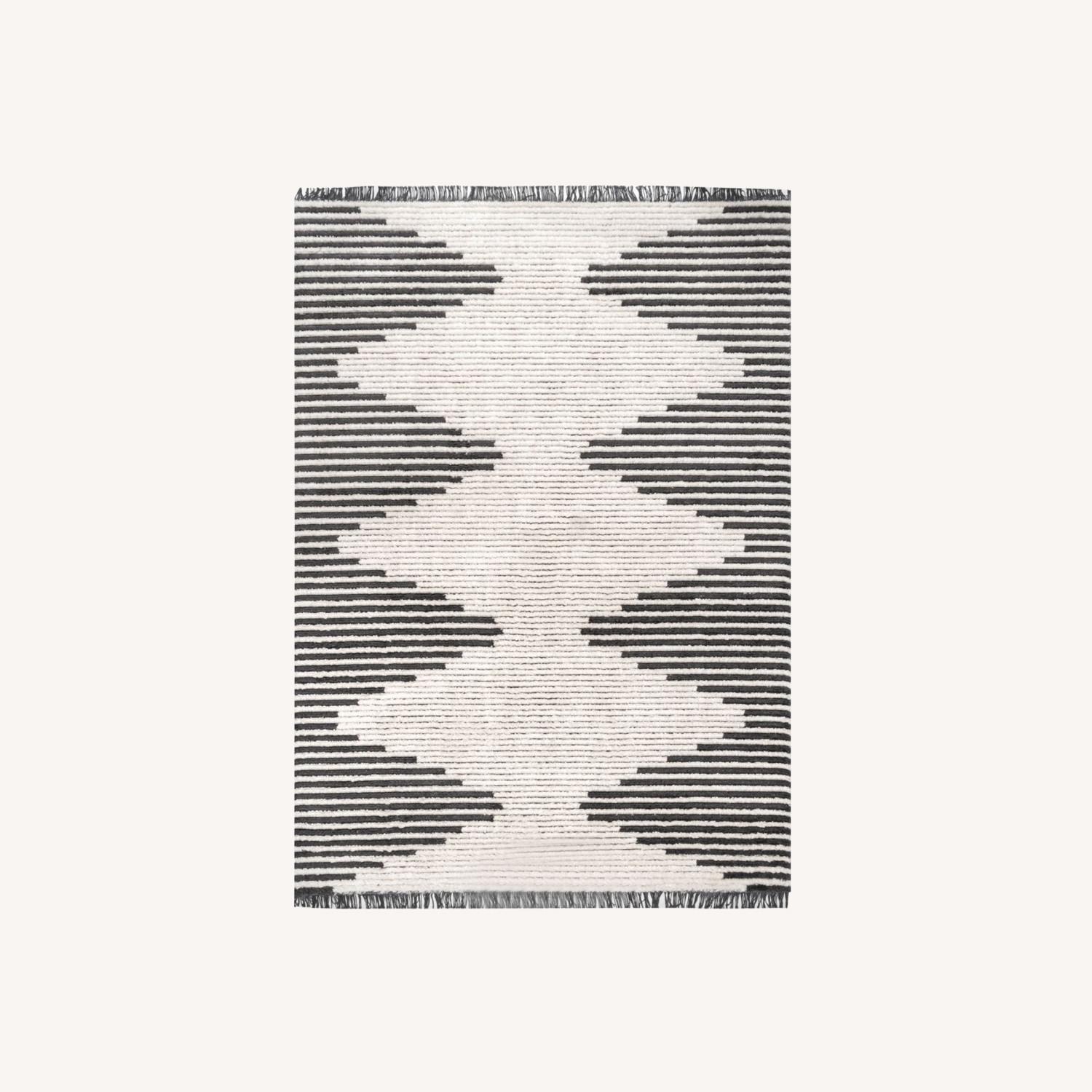 Beige Diamond Pinstripes Tasseled Area Rug AptDeco