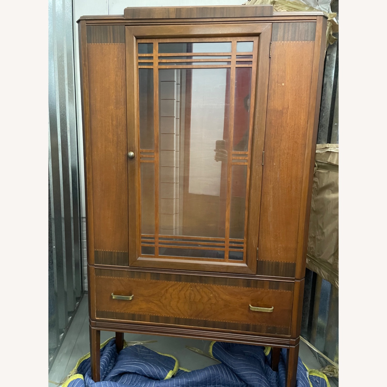 Art Deco Style Burled Wood Inlayed China Cabinet - image-4