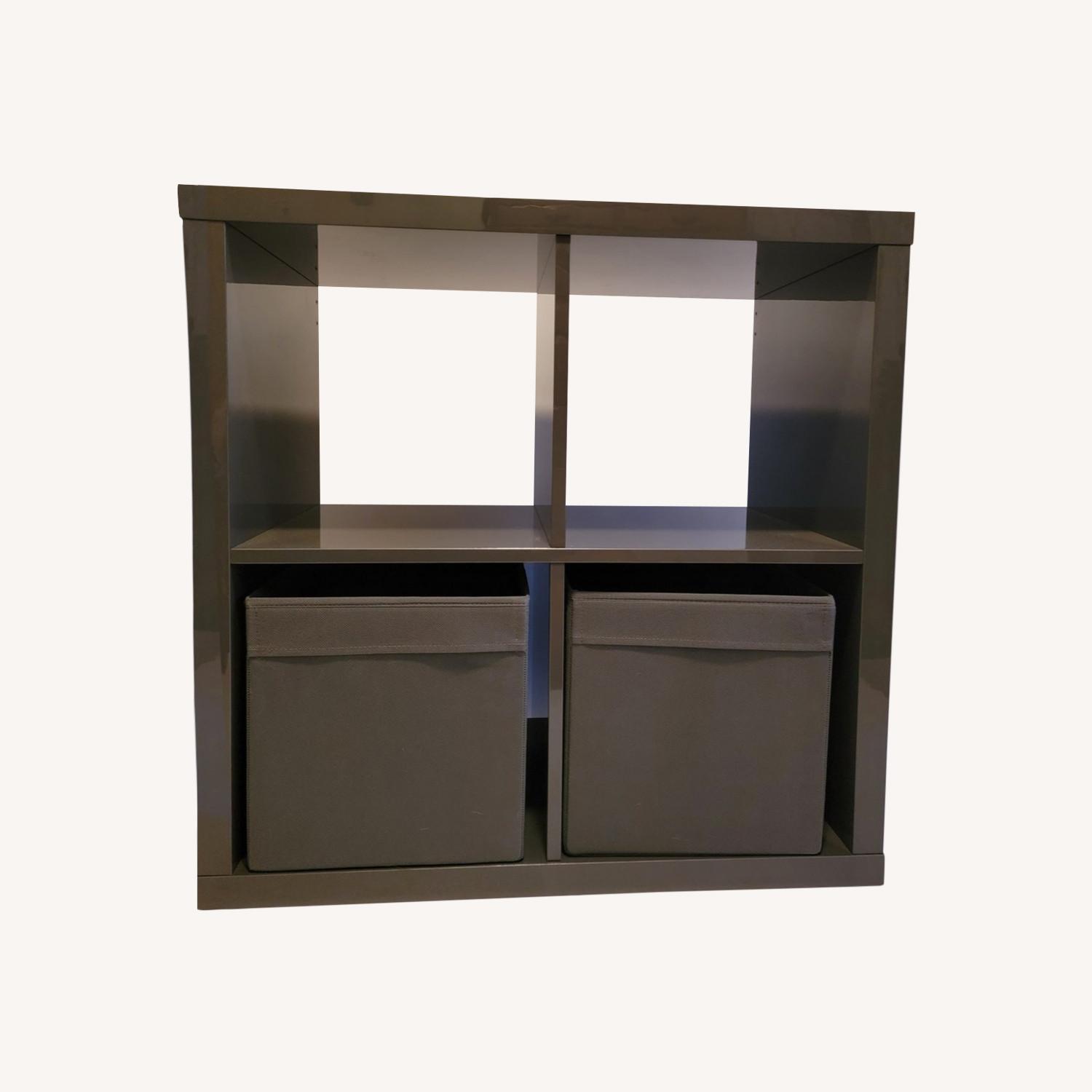 Grey Shiny Veneer Shelf 4 Tier Shelf AptDeco