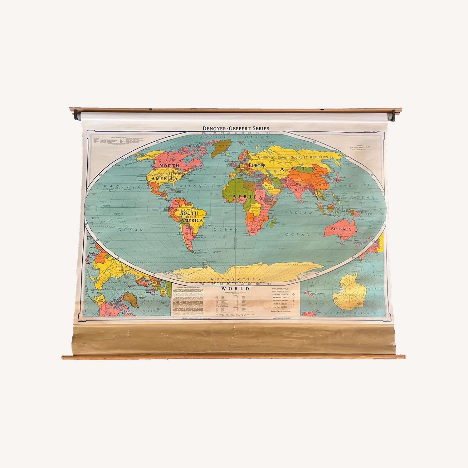 Large 1950s World Map Denoyer-Geppert Classroom - image-0