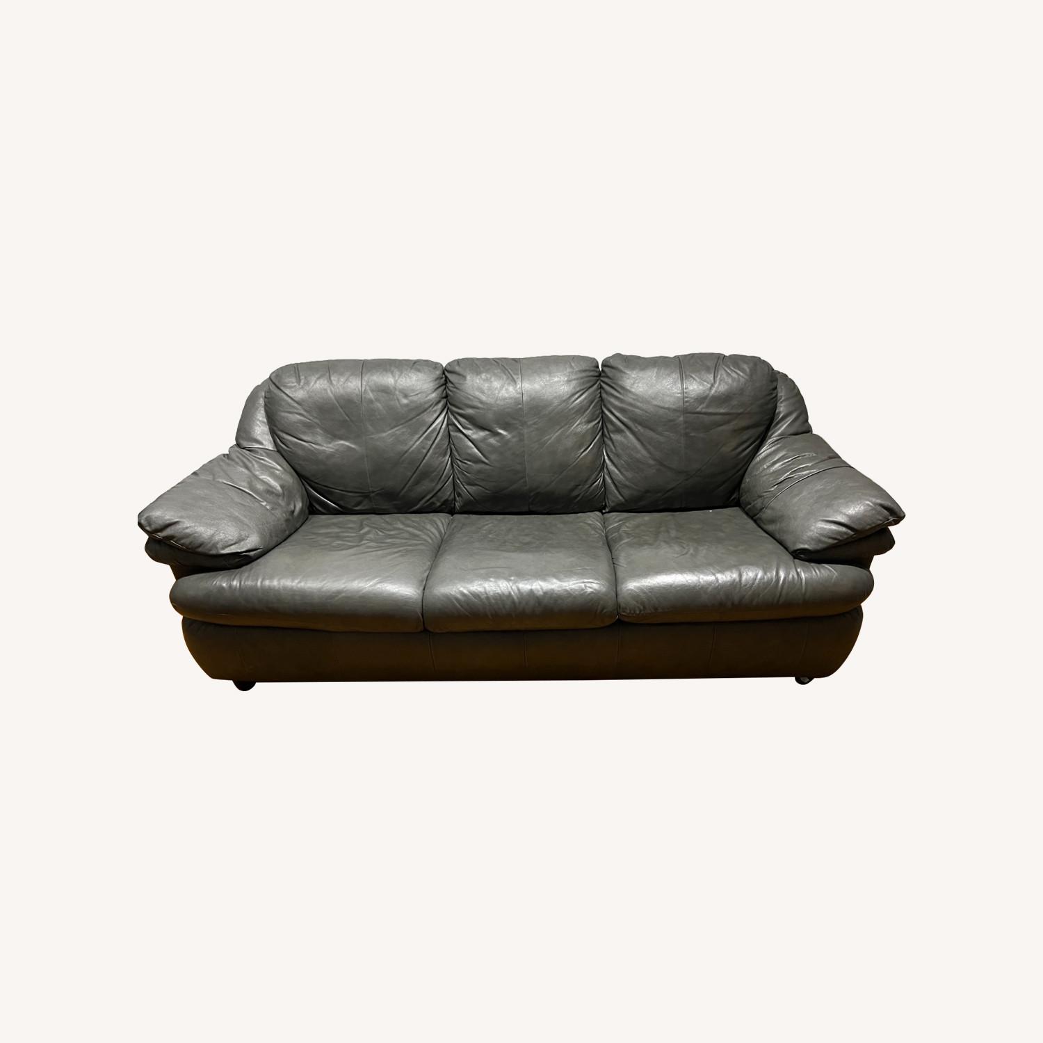 Dark Gray Leather Couch - image-0