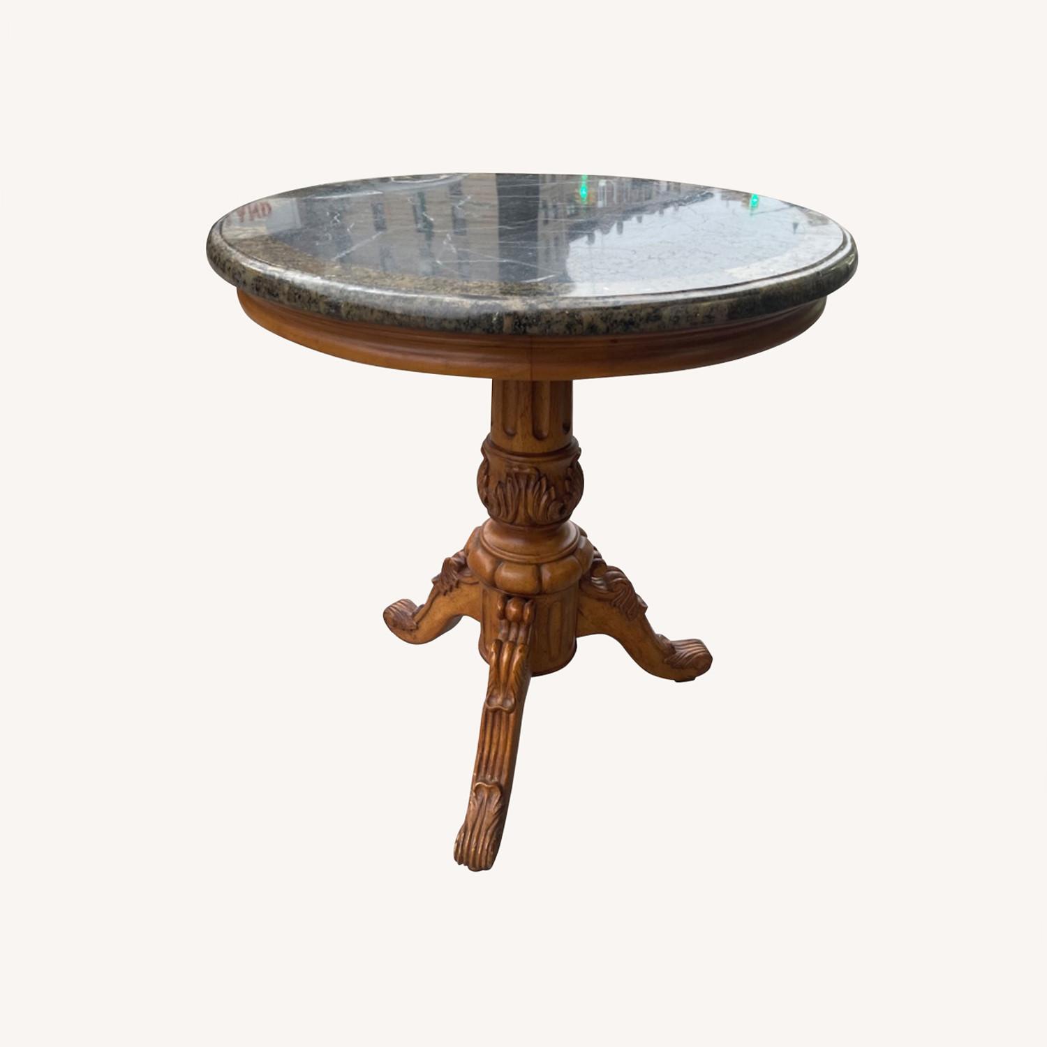 Wood & Marble Side Table - image-0
