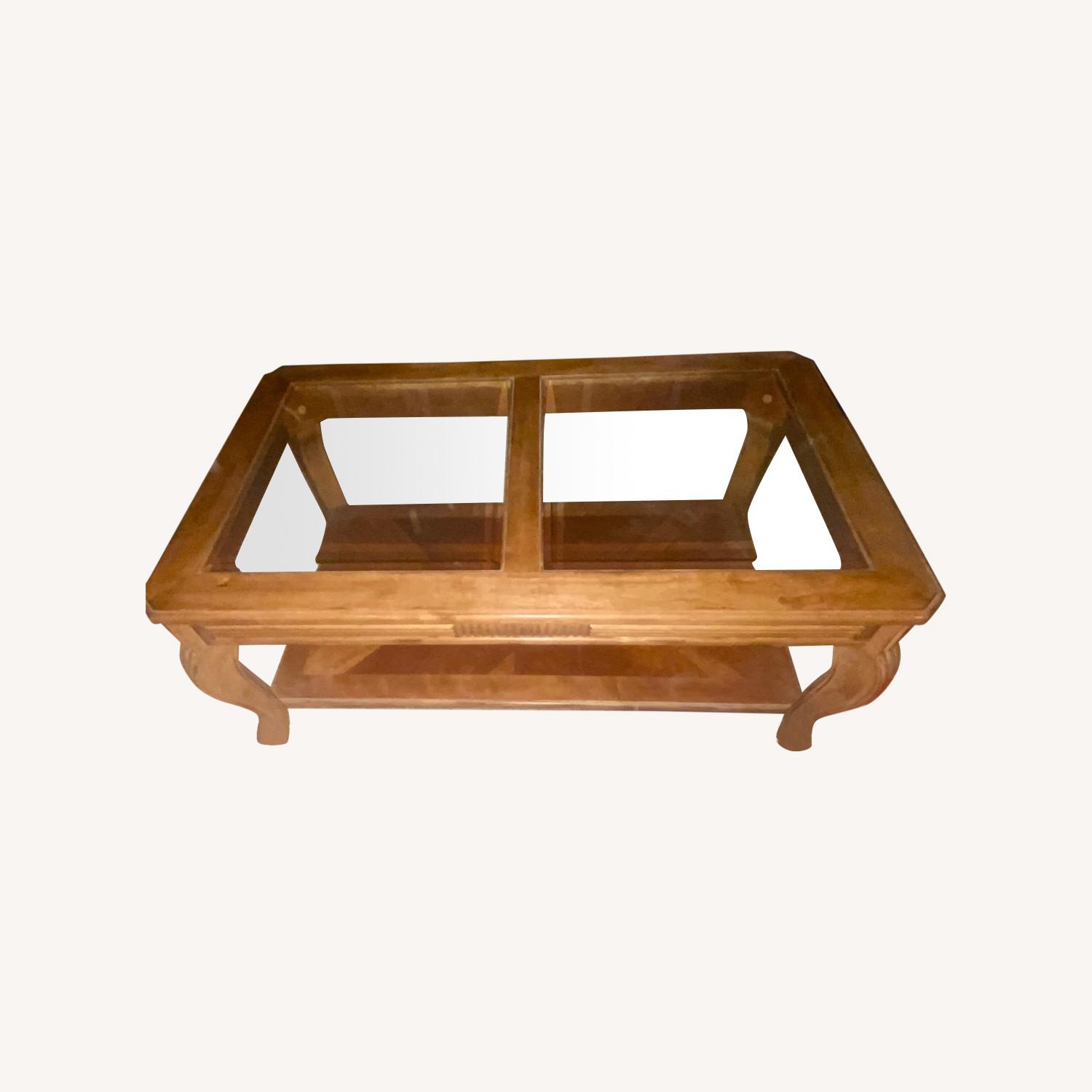 Oak Wood w/Glass Exec Home Coffee Table AptDeco