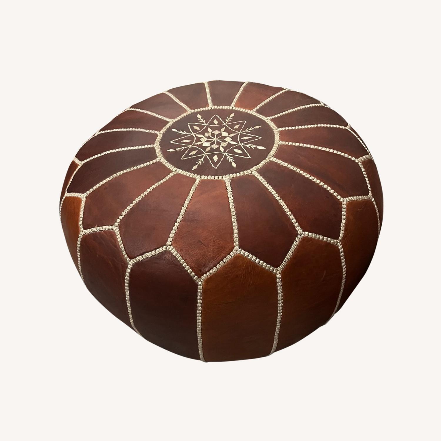 West Elm Moroccan Leather Pouf - image-0