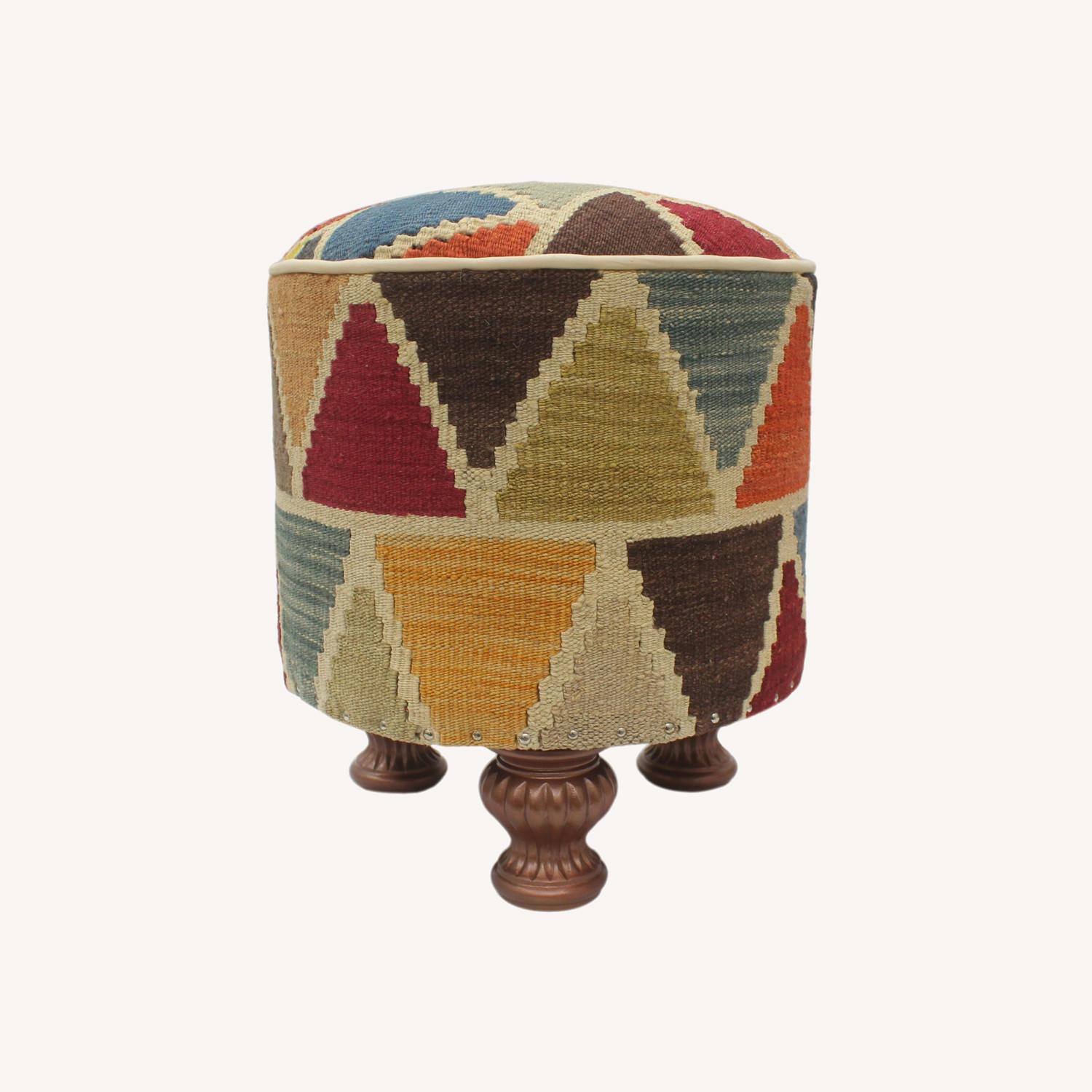 Rustic Welsh Handmade Kilim Upholstered Footstool AptDeco