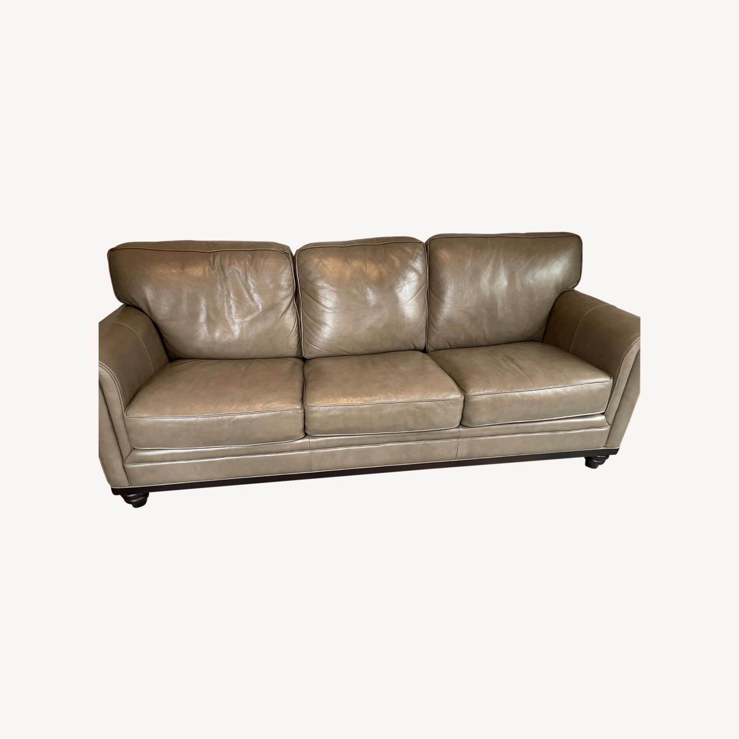 Martha Steward Leather Couch in Taupe AptDeco