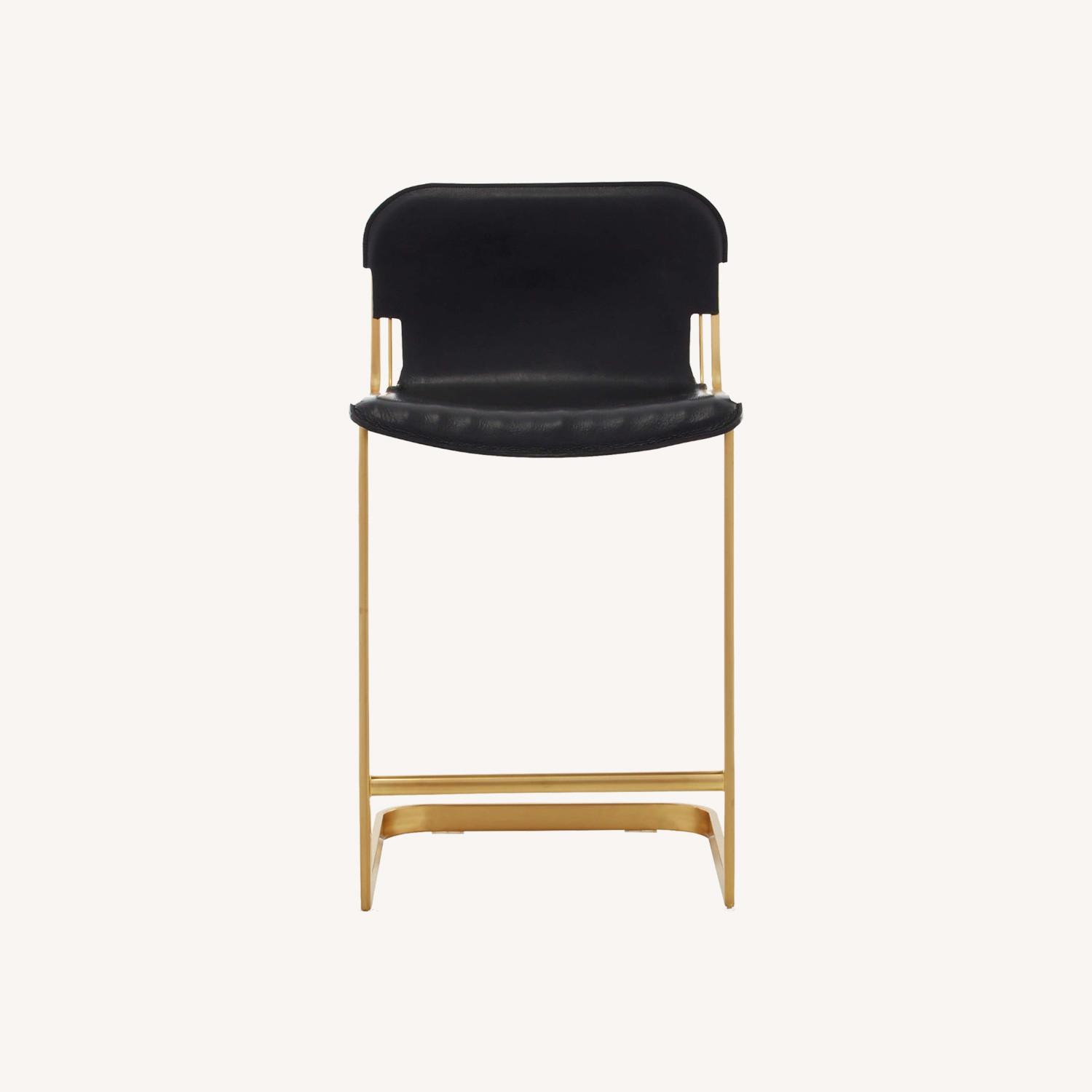 CB2 Rake Brass Barstool Black Leather AptDeco