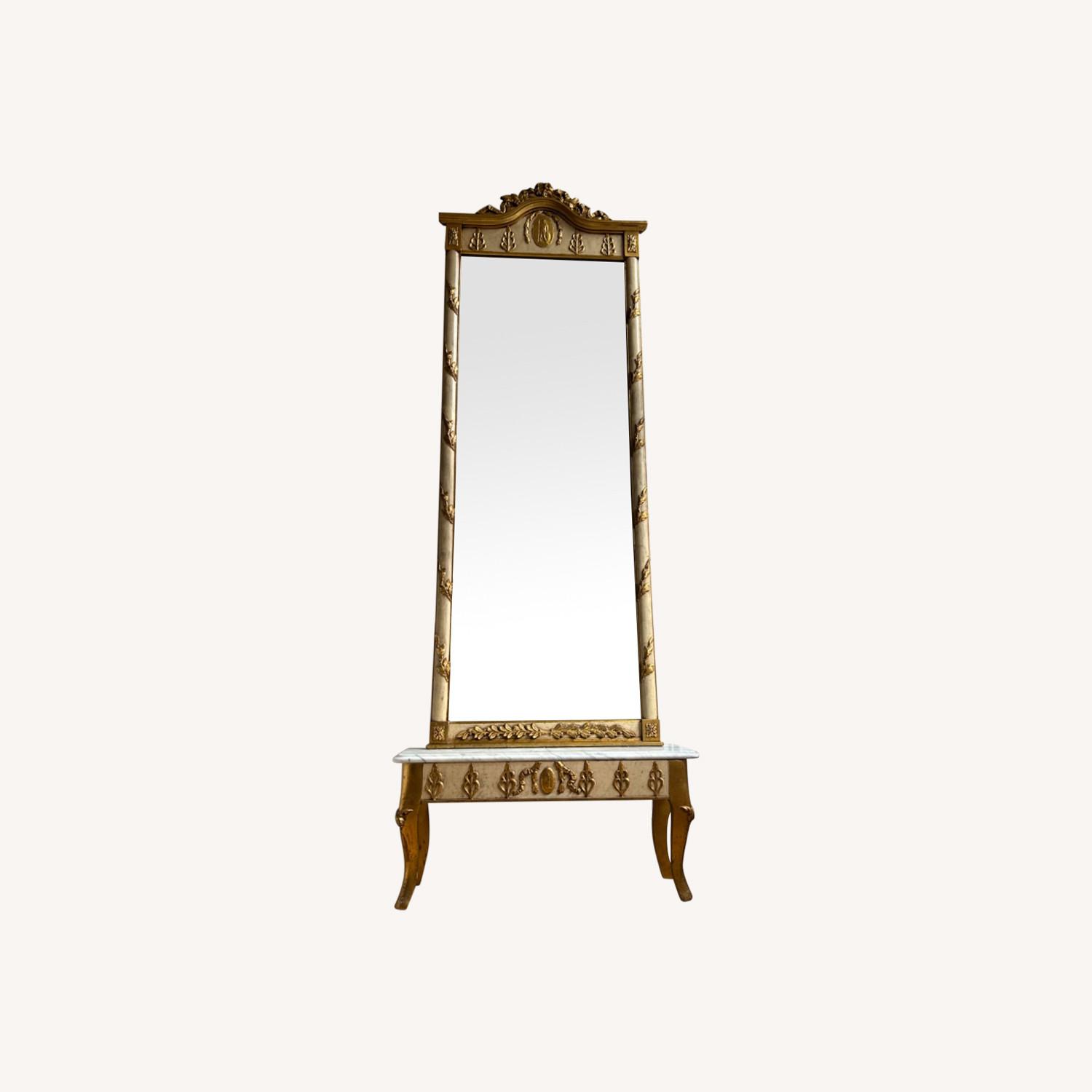 Gilded 1940 Antique Entry/Pier Mirror + Marble Base - image-0