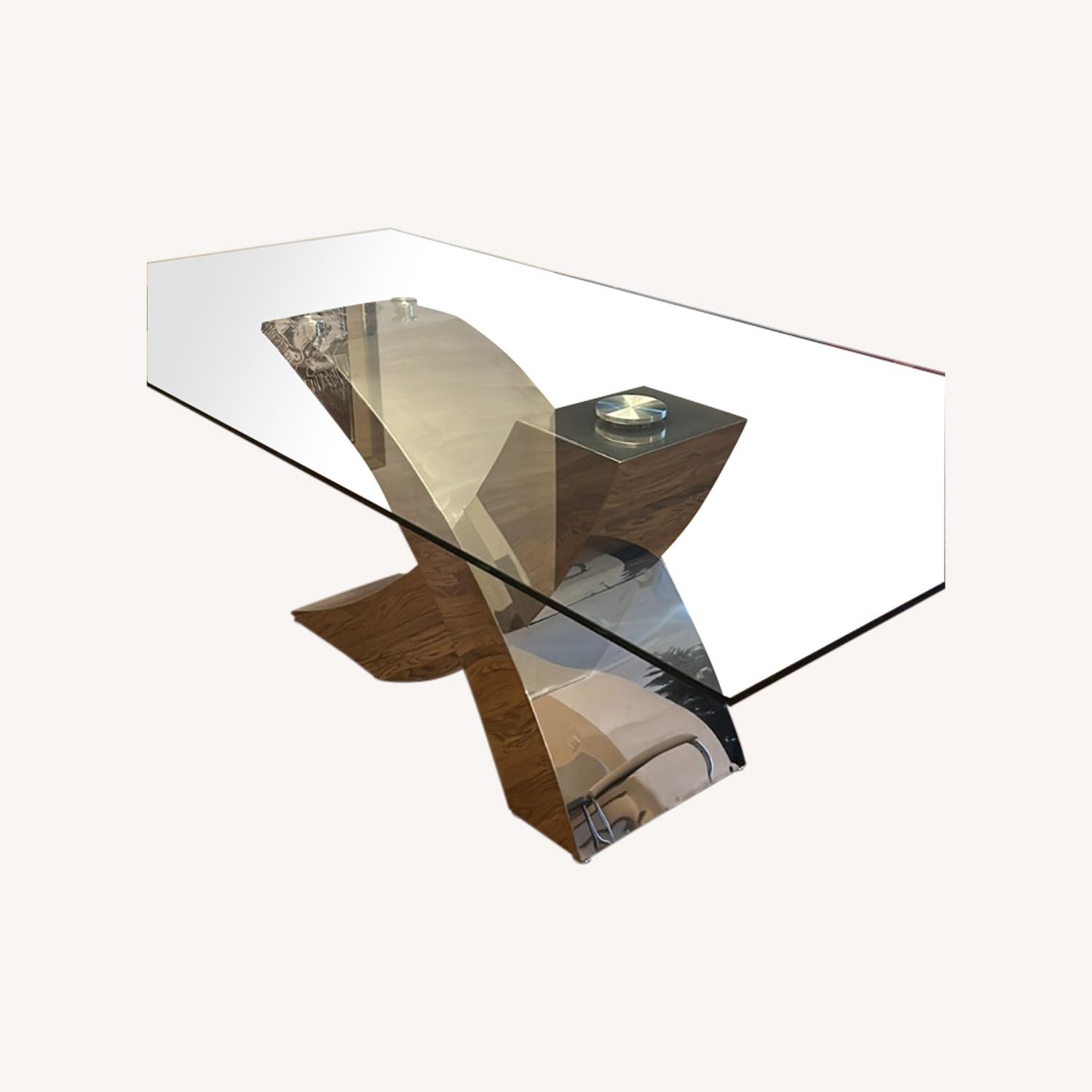 Elegant Modern Glass & Chrome Dining Table - image-0