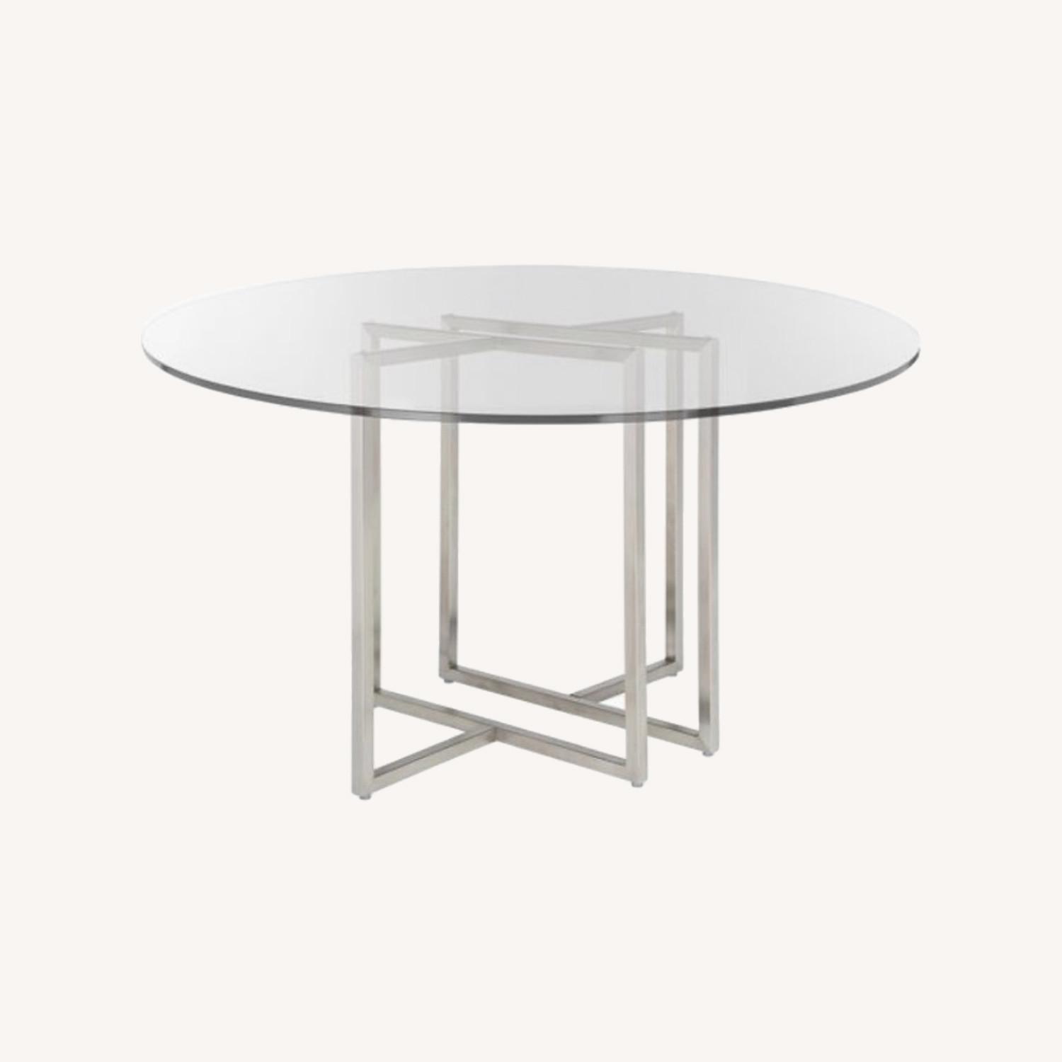 Glass Round Dining Table with Chrome Base - image-0