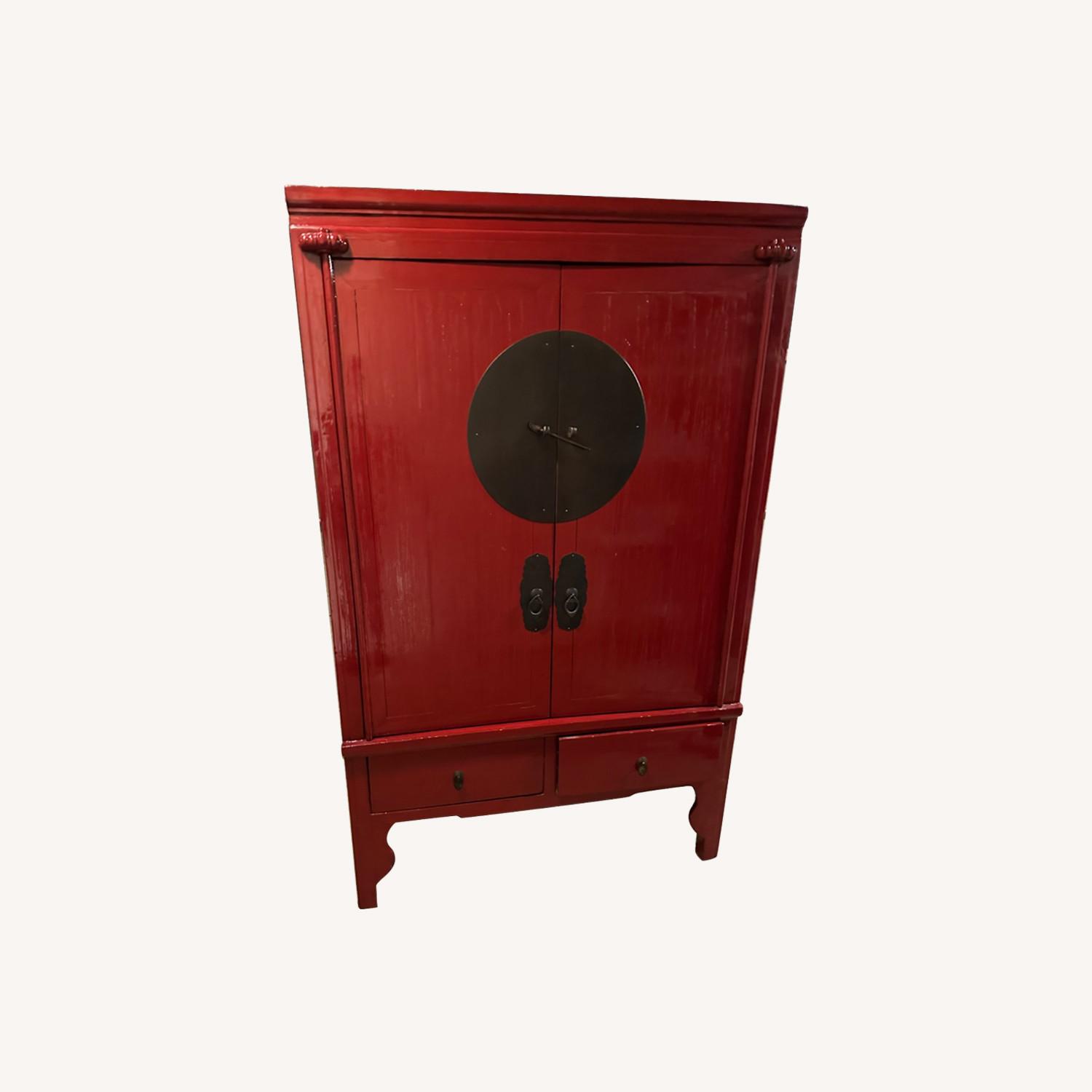 Antique Chinese Armoire Red Lacquer Wedding Chest AptDeco