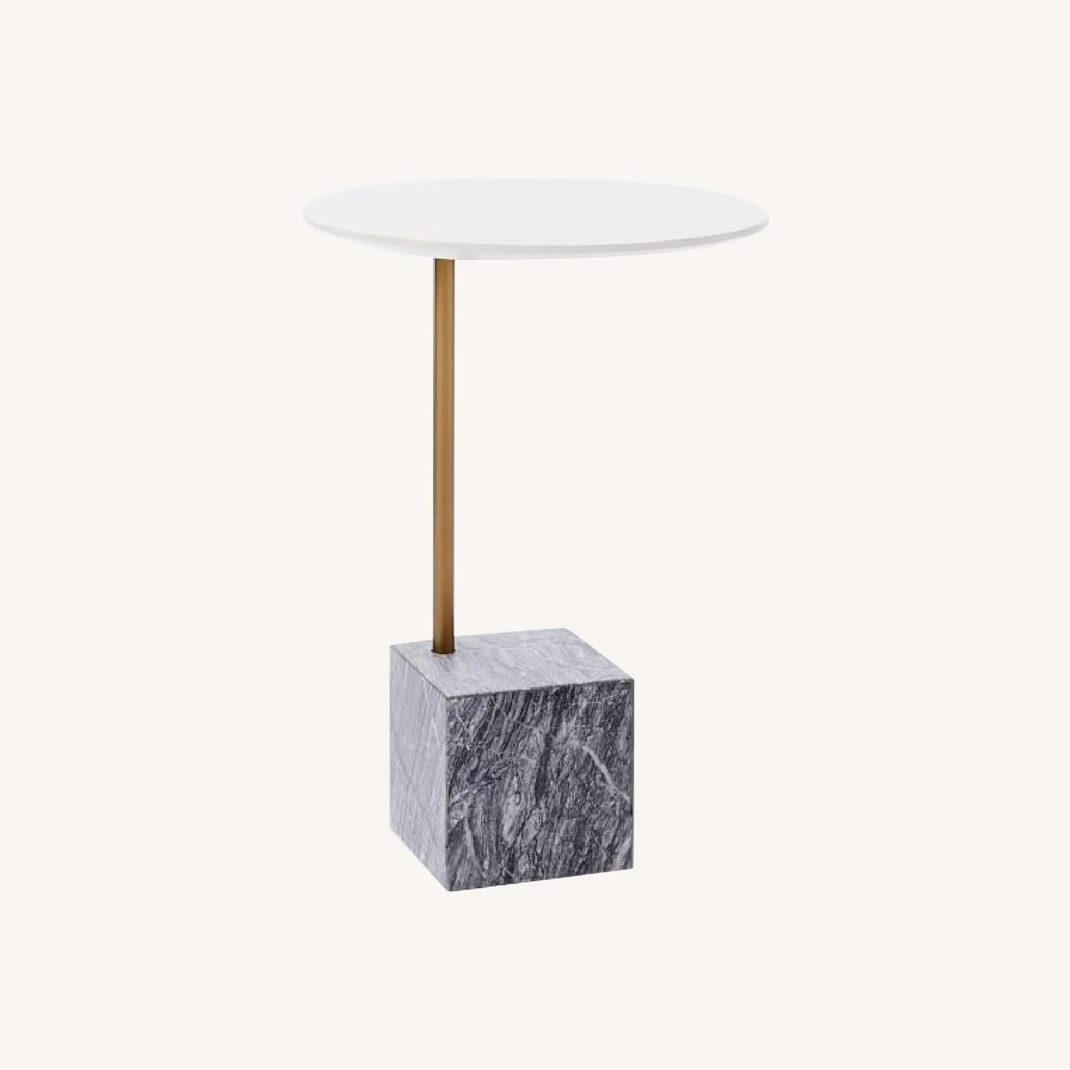 West Elm Cube Side Table White Antique Marble - image-0