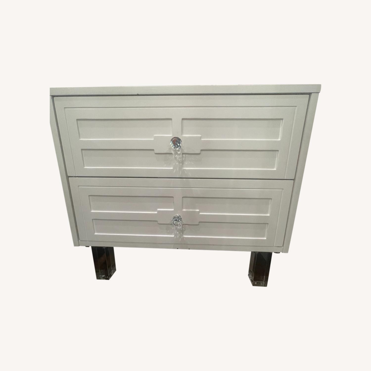 White Glossy Nightstand Lucite Legs AptDeco