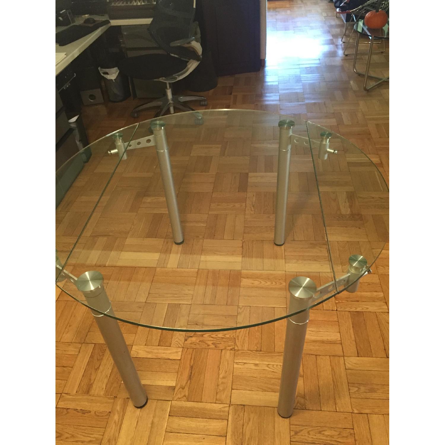 Door Store Glass Round Dining Table w/ Retractable Sides - image-1