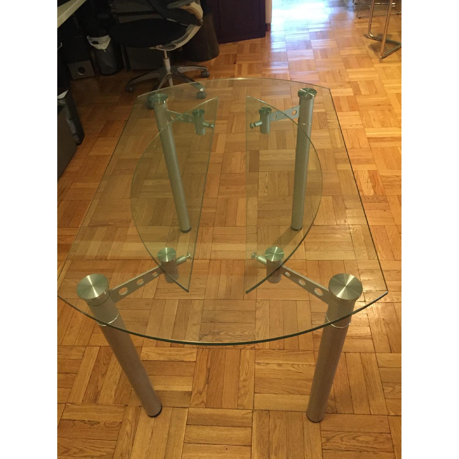 Door Store Glass Round Dining Table w/ Retractable Sides - image-2
