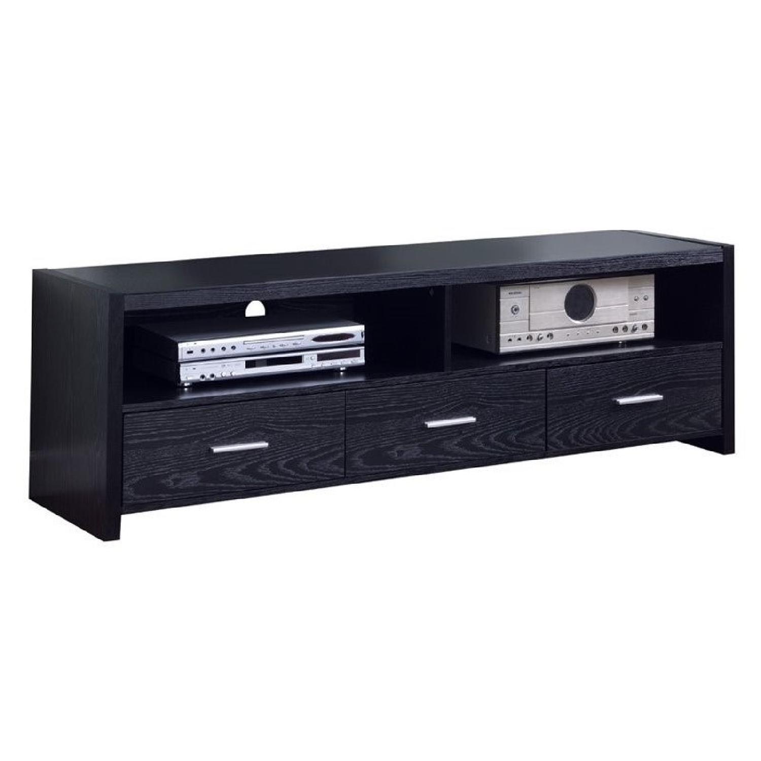 Modern Black Tv Stand W Three Large Drawers Two Compartments In