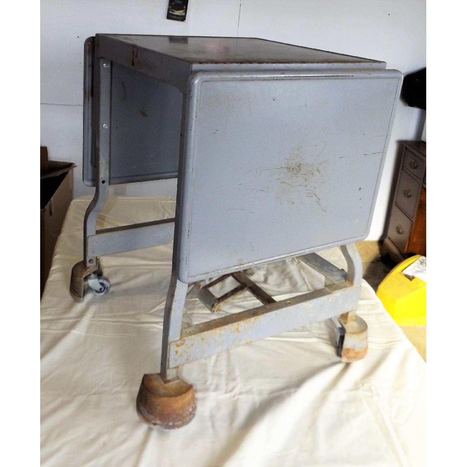 Industrial Mid Century Drop Leaf Table on Locking Wheels - image-1