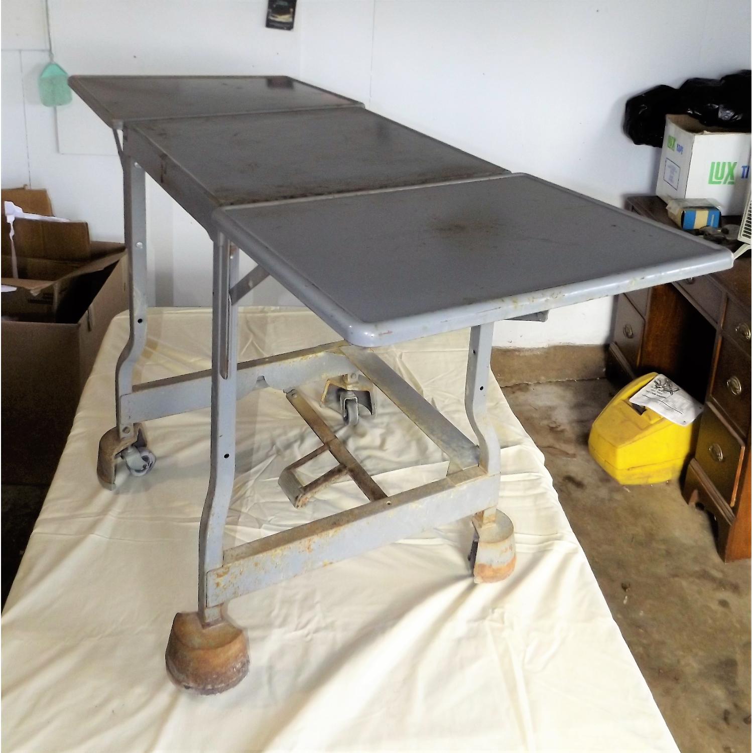 Industrial Mid Century Drop Leaf Table on Locking Wheels - image-2