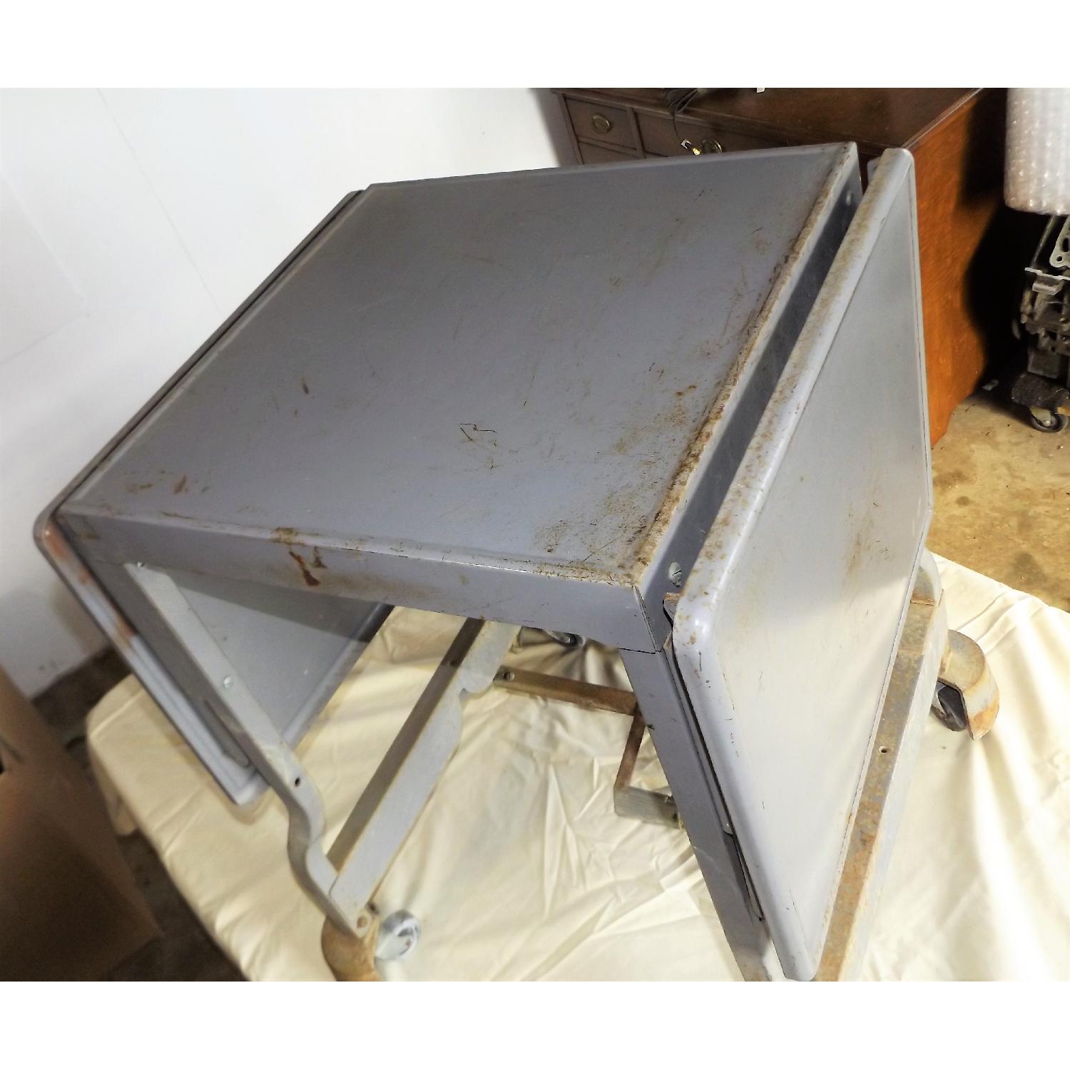 Industrial Mid Century Drop Leaf Table on Locking Wheels - image-3