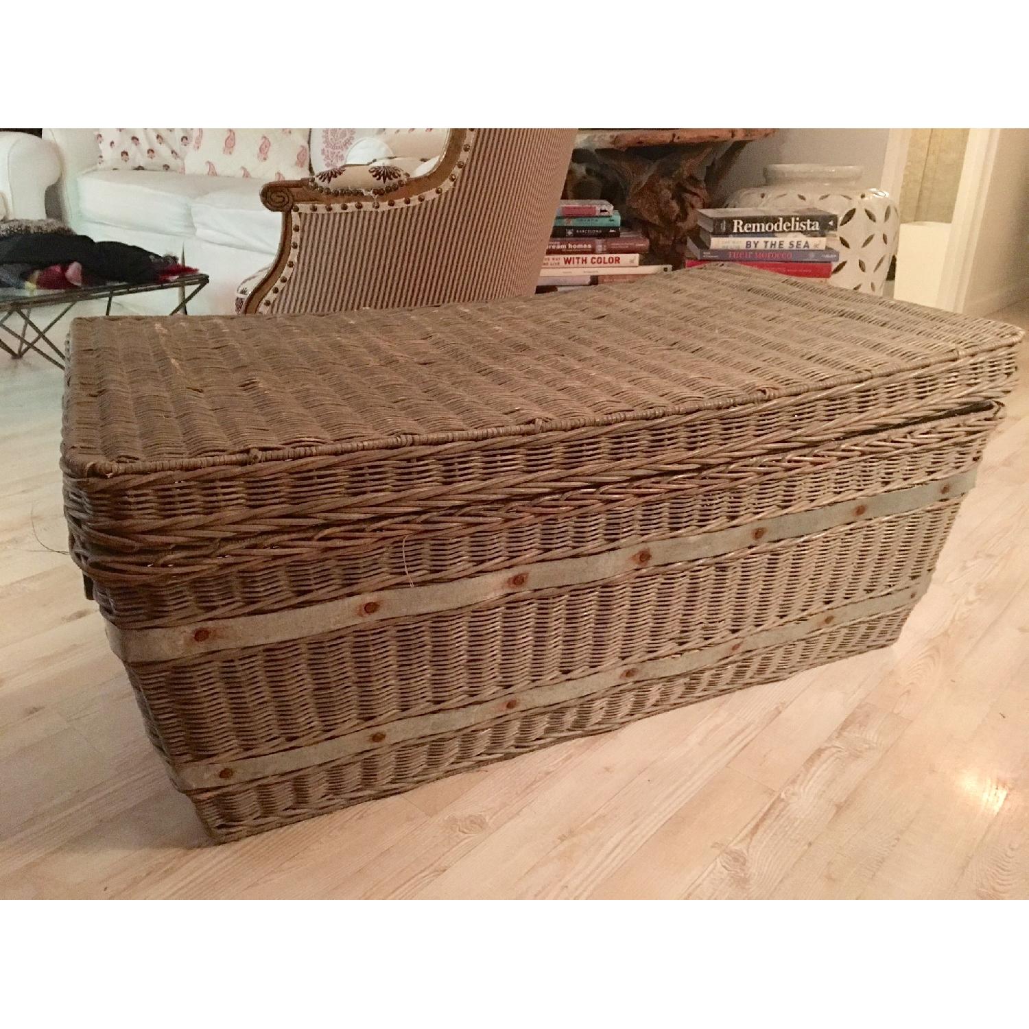 Pottery Barn Distressed French Wicker Trunk - image-1