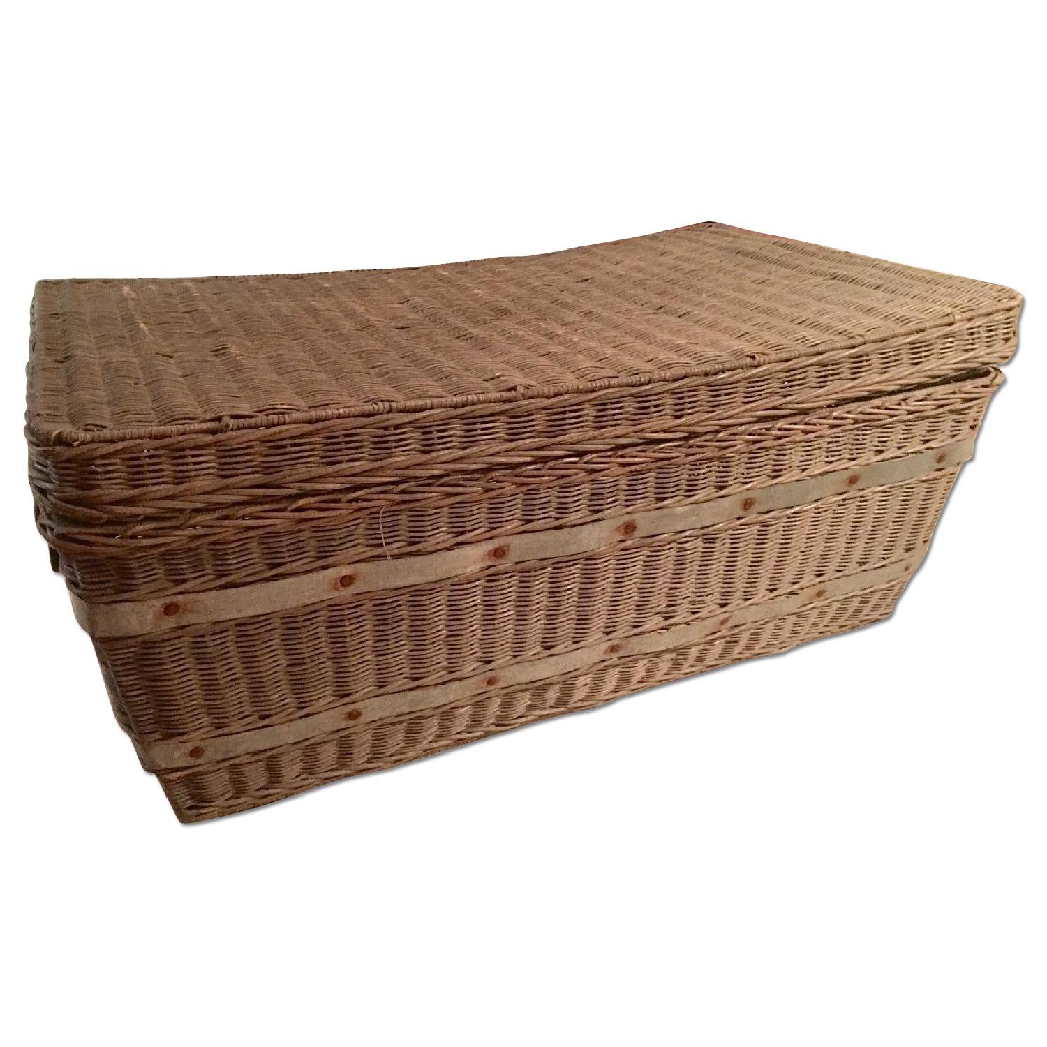 Pottery Barn Distressed French Wicker Trunk - image-0