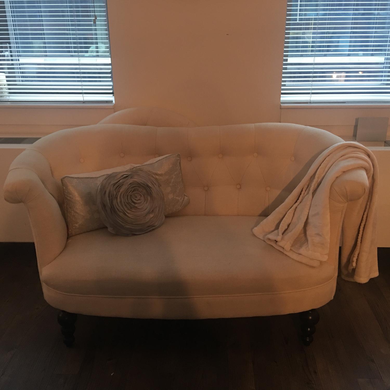 Pier 1 Colette Parchment Ivory Loveseat & Ottoman - image-1