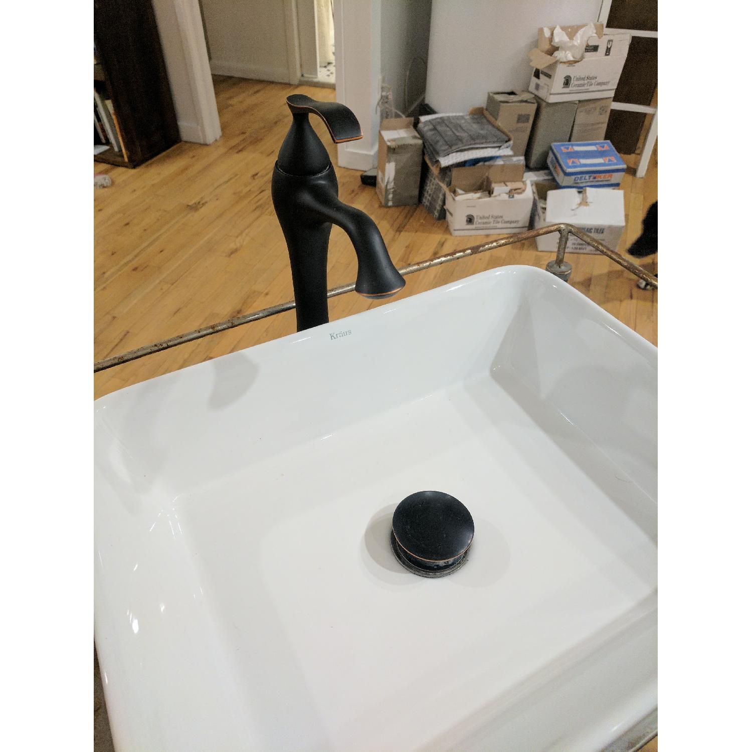 Vintage Bathroom Vanity w/ Contemporary Vessel Sink & Delta Faucet - image-2