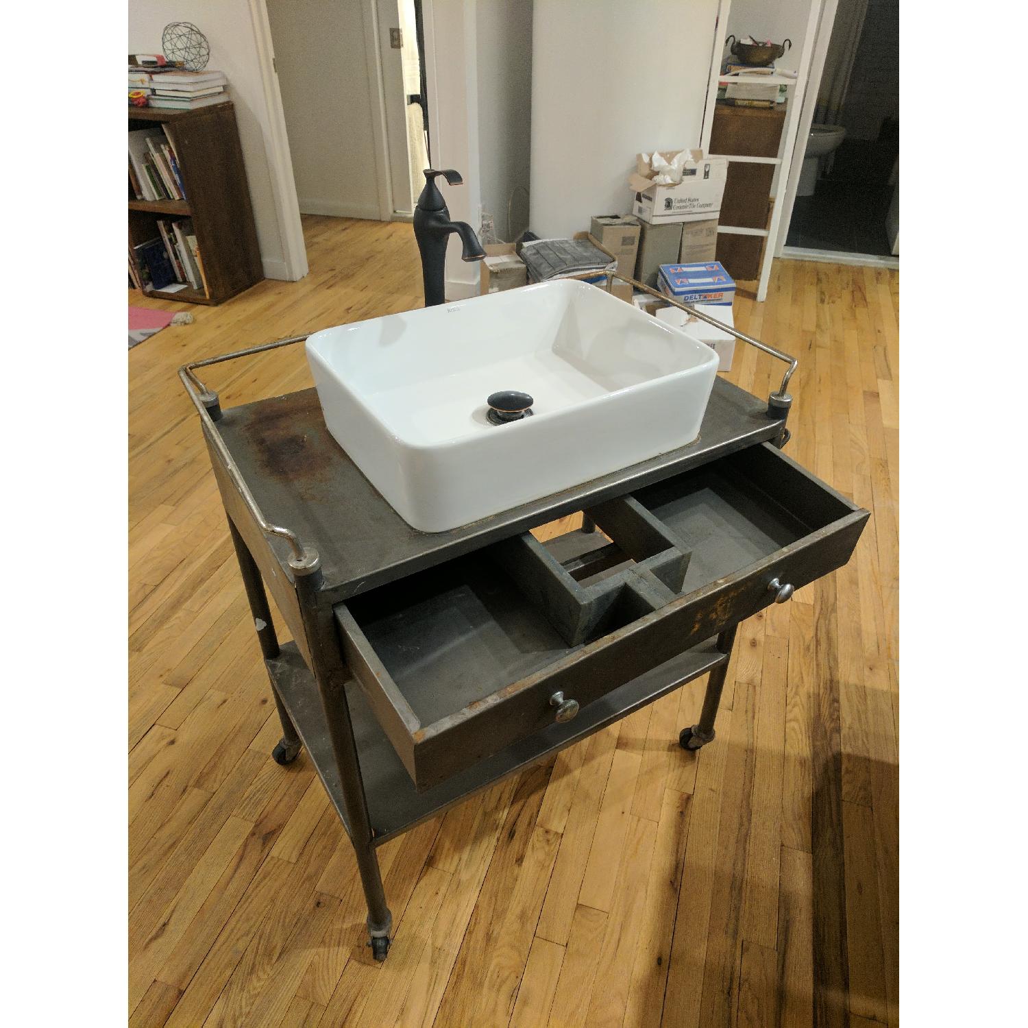 Vintage Bathroom Vanity w/ Contemporary Vessel Sink & Delta Faucet - image-3