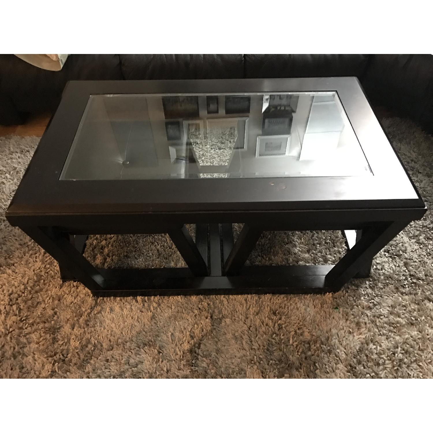 3 Piece Coffee Table w/ Glass Top & 2 Hidden Stools - image-1
