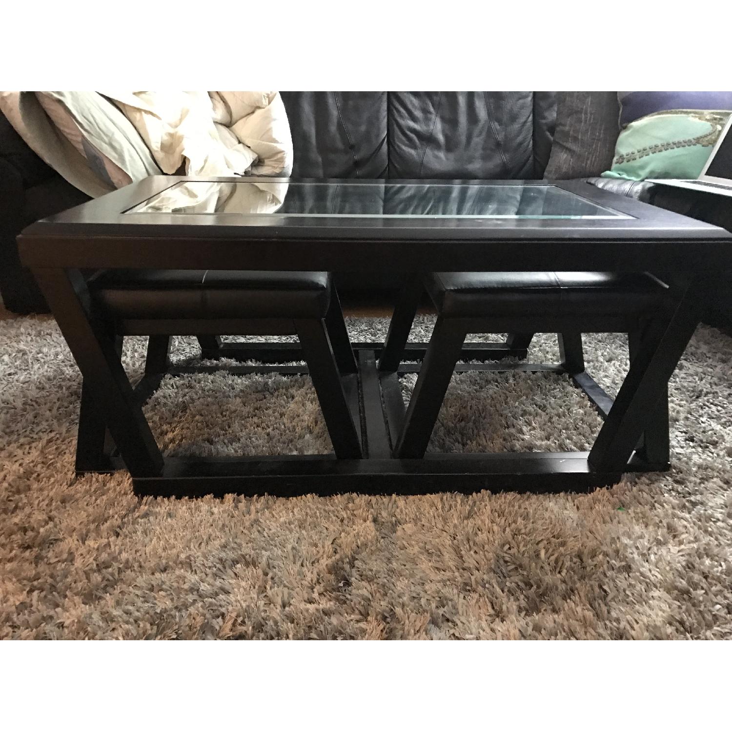 3 Piece Coffee Table w/ Glass Top & 2 Hidden Stools - image-2