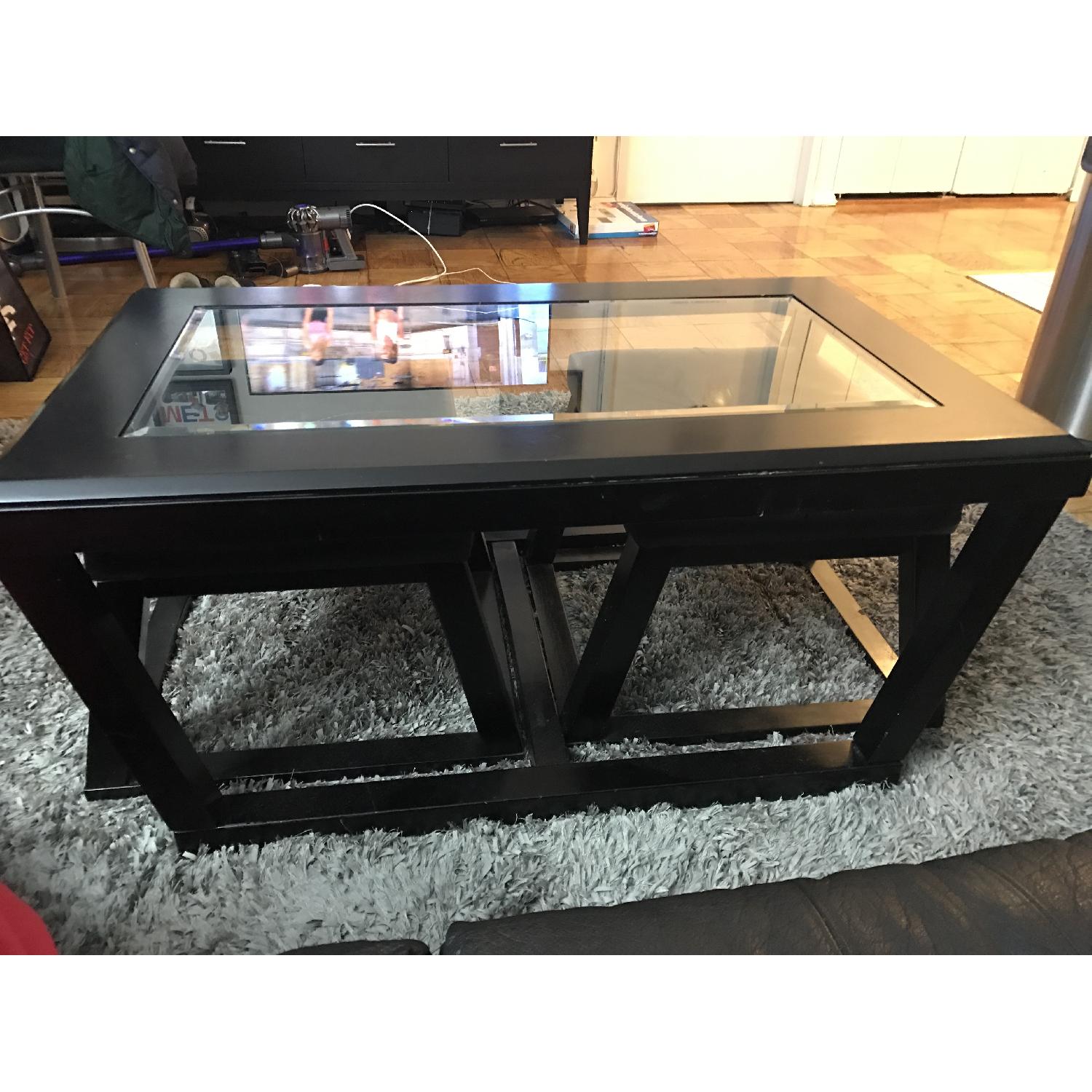 3 Piece Coffee Table w/ Glass Top & 2 Hidden Stools - image-6