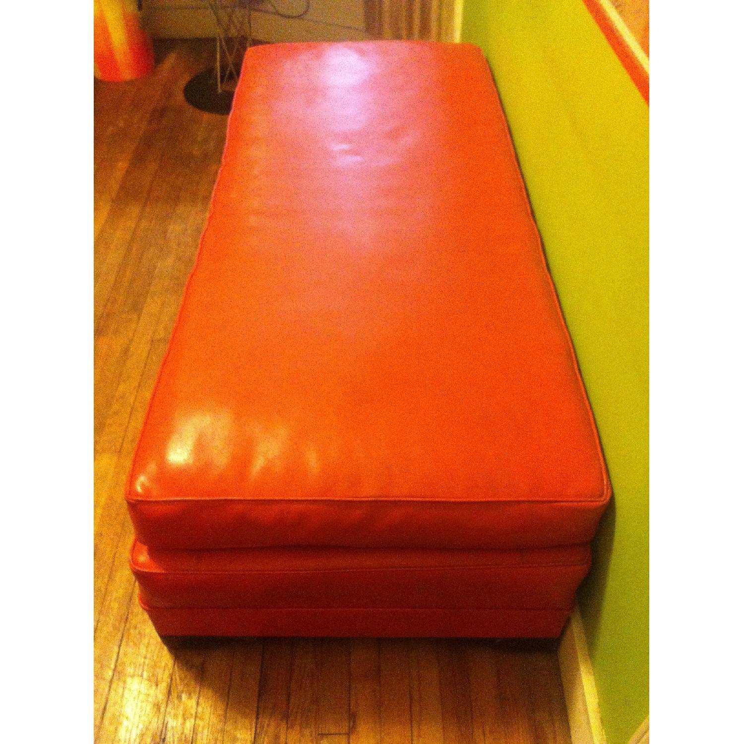 Vintage Orange Vinyl Sofa & Three Cushions - image-2