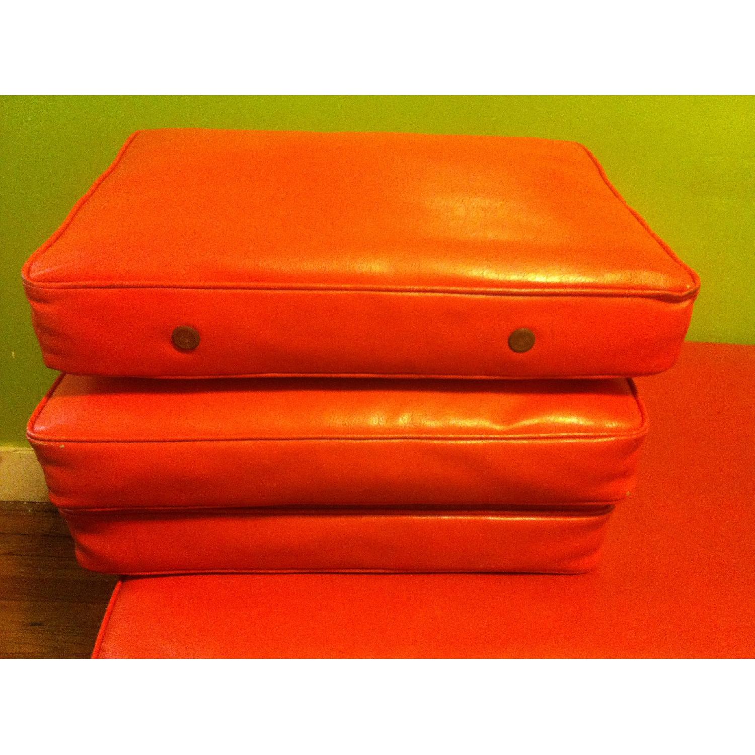 Vintage Orange Vinyl Sofa & Three Cushions - image-3