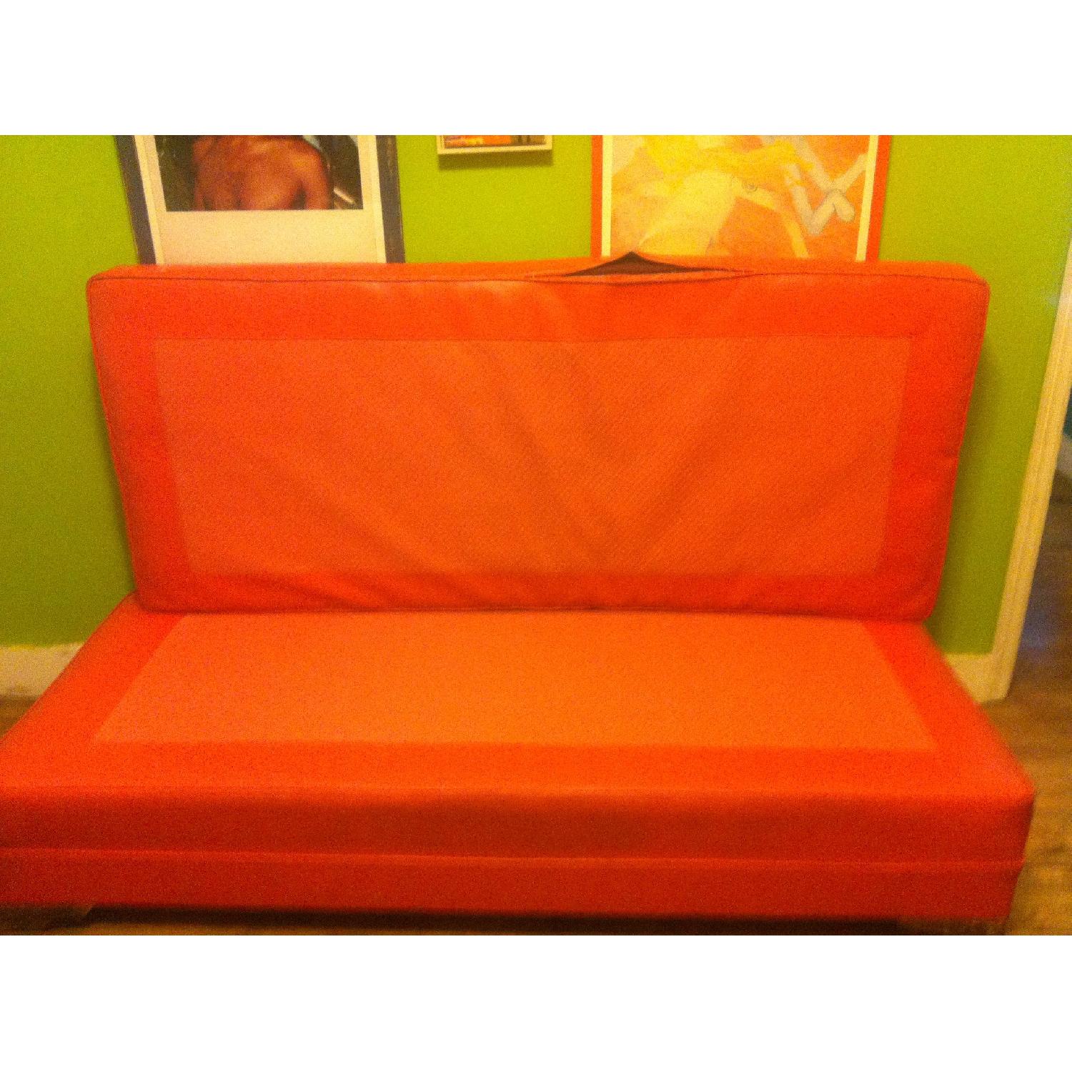 Vintage Orange Vinyl Sofa & Three Cushions - image-5