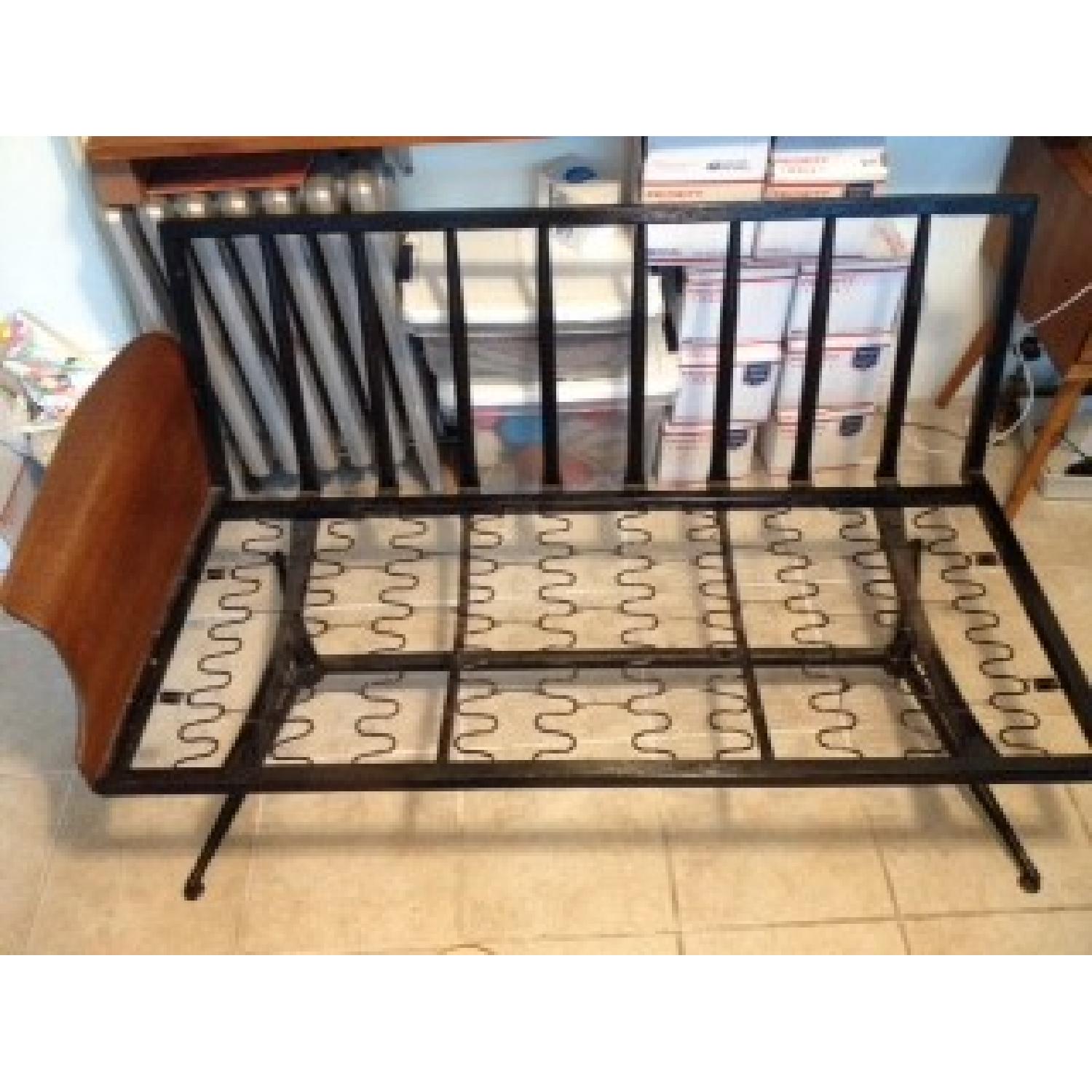 Mid Century Metal Frame Sofa w/ Molded Wood Armrest AptDeco