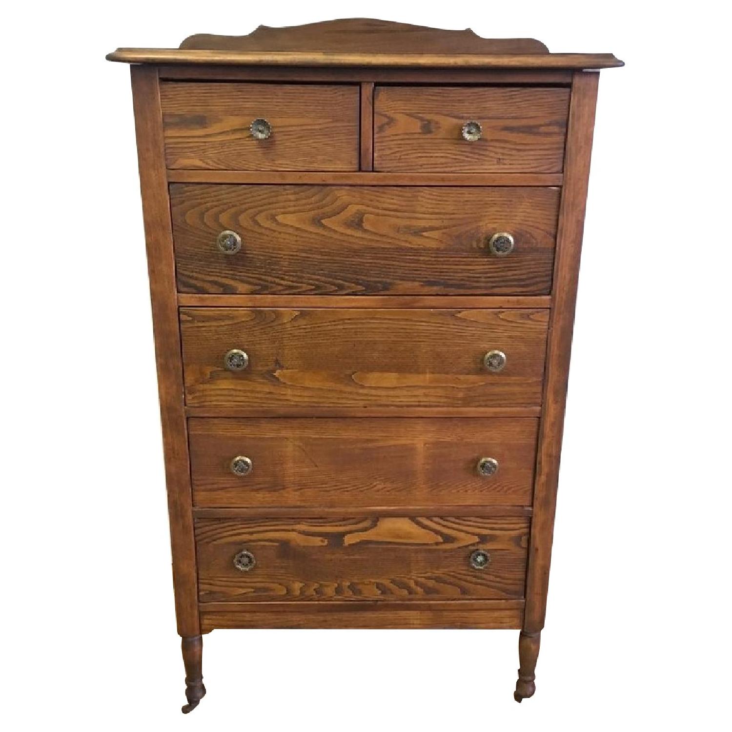Antique Tiger Oak Tall Boy Six Drawer Dresser AptDeco