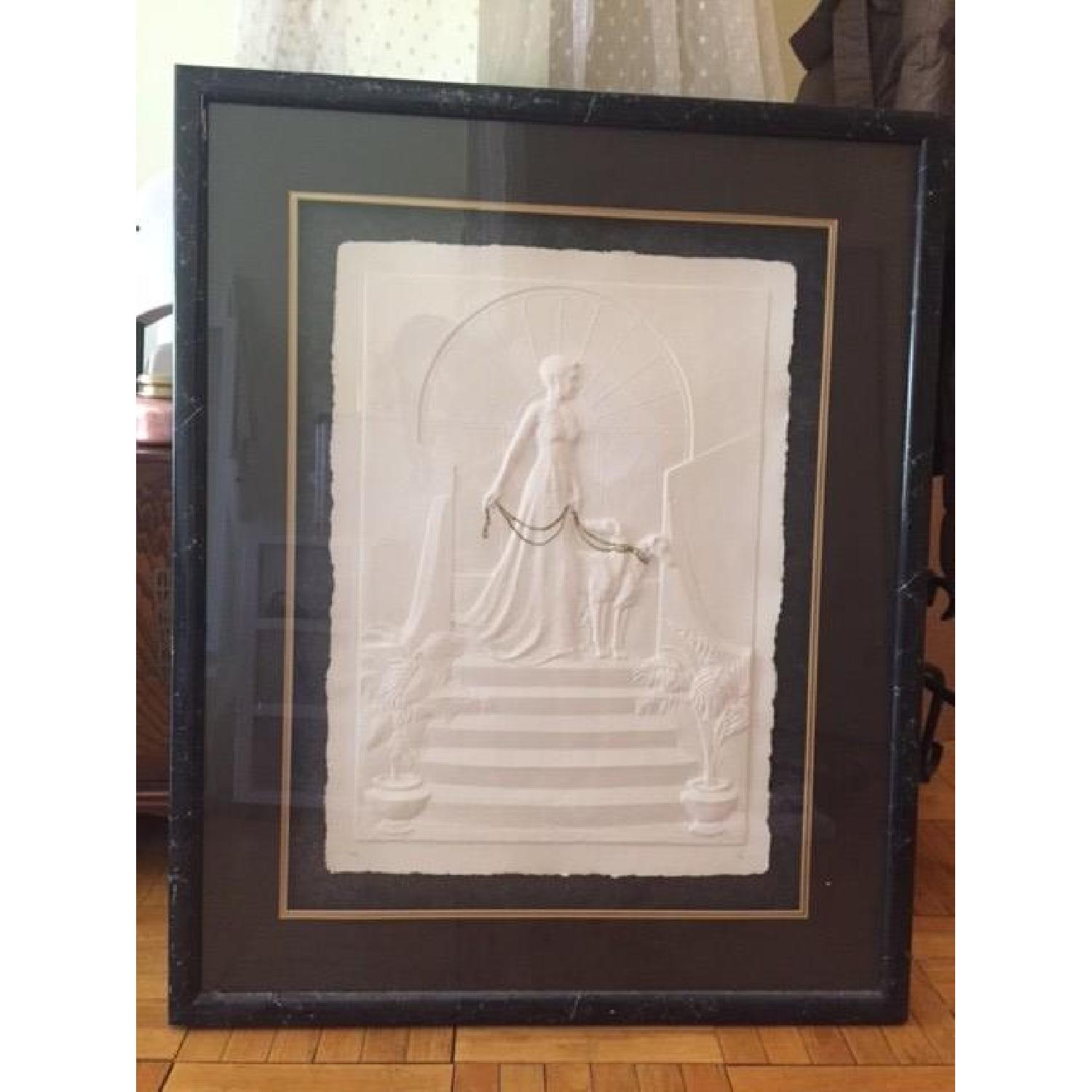 Framed Embossed Drawing of Woman & Dog - image-2