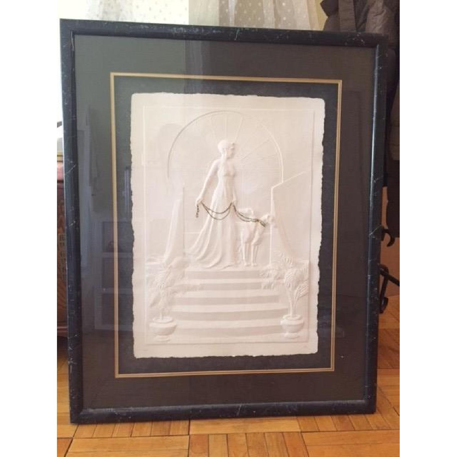 Framed Embossed Drawing of Woman & Dog - image-3