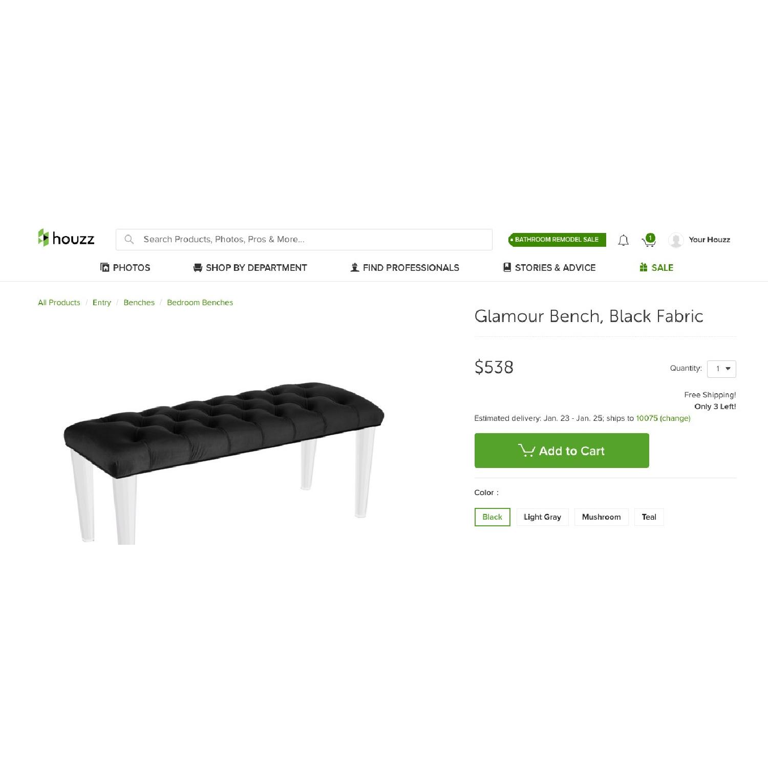 Sunpan Modern Home Black Velvet Bench - image-7