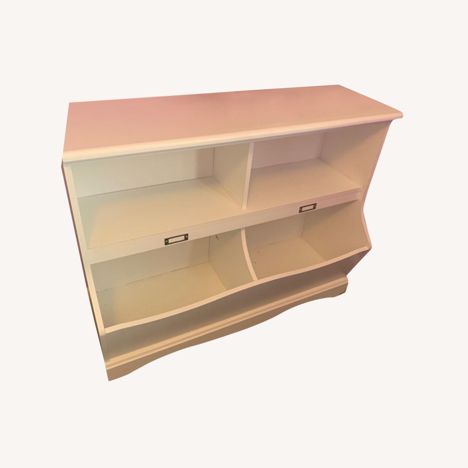 White Wood Bookcase with Toy Storage - image-0