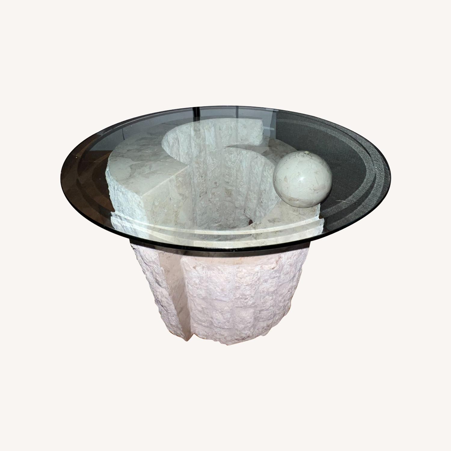 Natural Mactan Stone End Table with Glass Top AptDeco